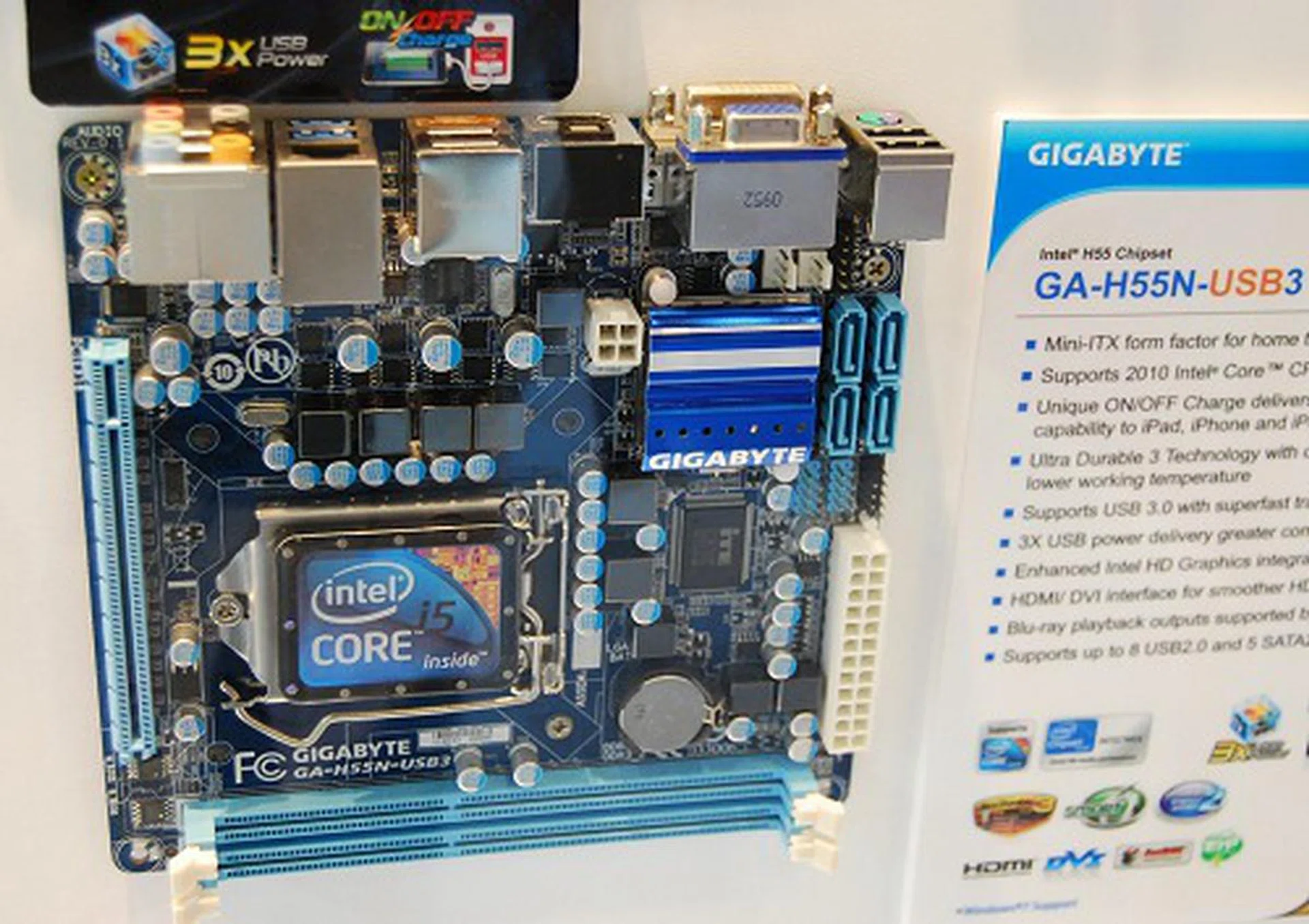 There are however enough new stuff and we'll start off with this H55 mobo which comes in a Mini-ITX format. Other features are similar to those of its bigger counterparts.