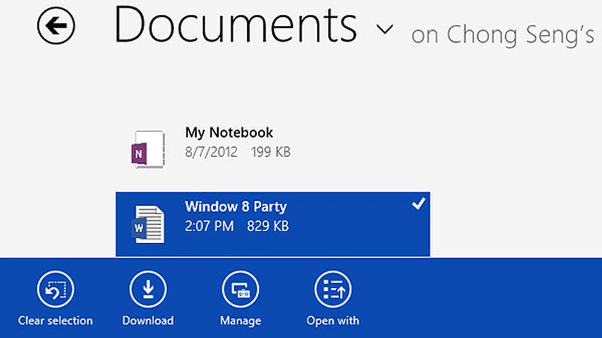 To download a file, select it first then reveal the app commands to get to the Download option. You can also rename, delete, or move the file, or choose a different app to open it.