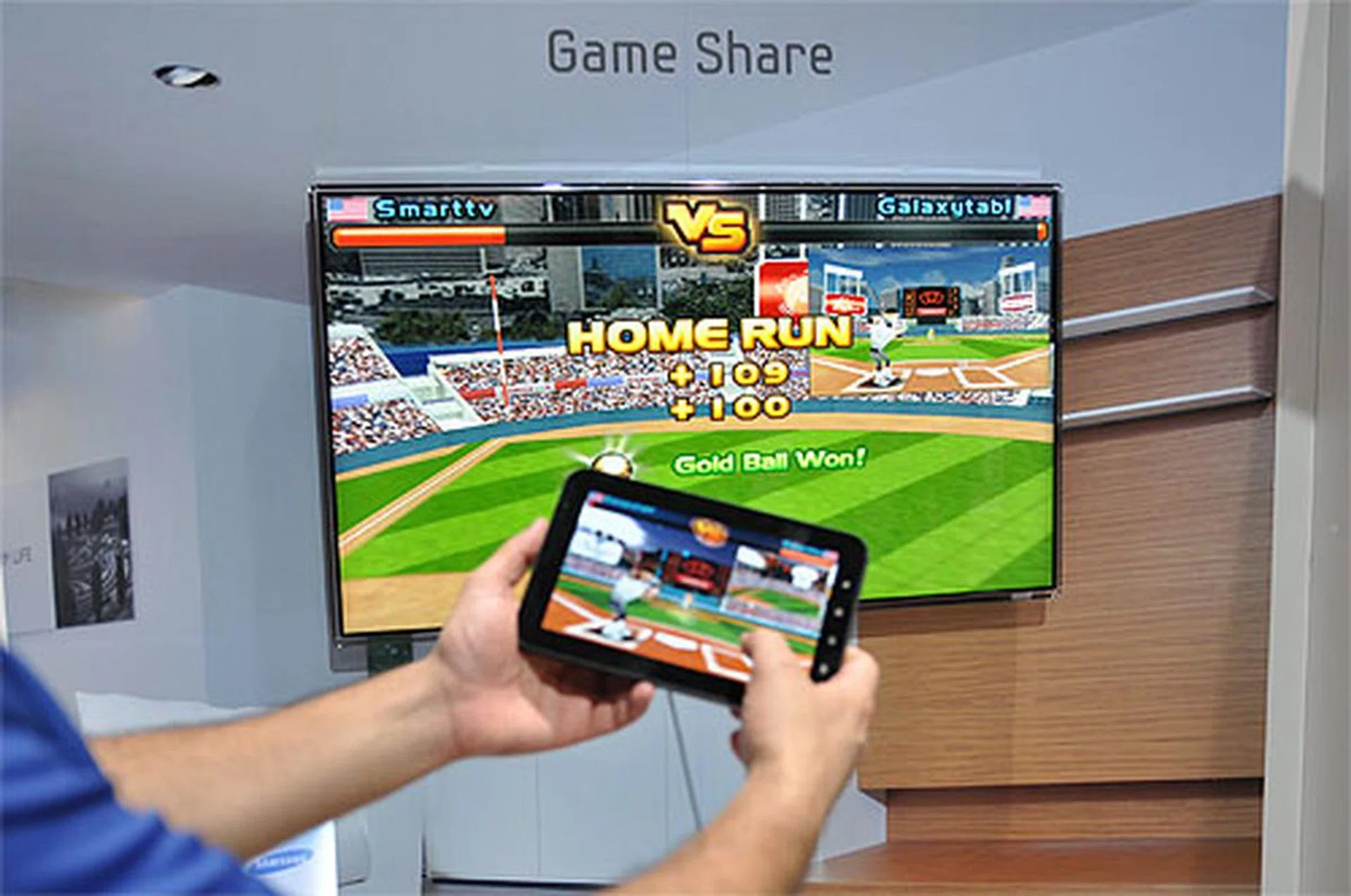 With some TVs now having access to the Samsung App Store, you can now play games on the TV through your device or TV with a friend who can play on his device or TV too.