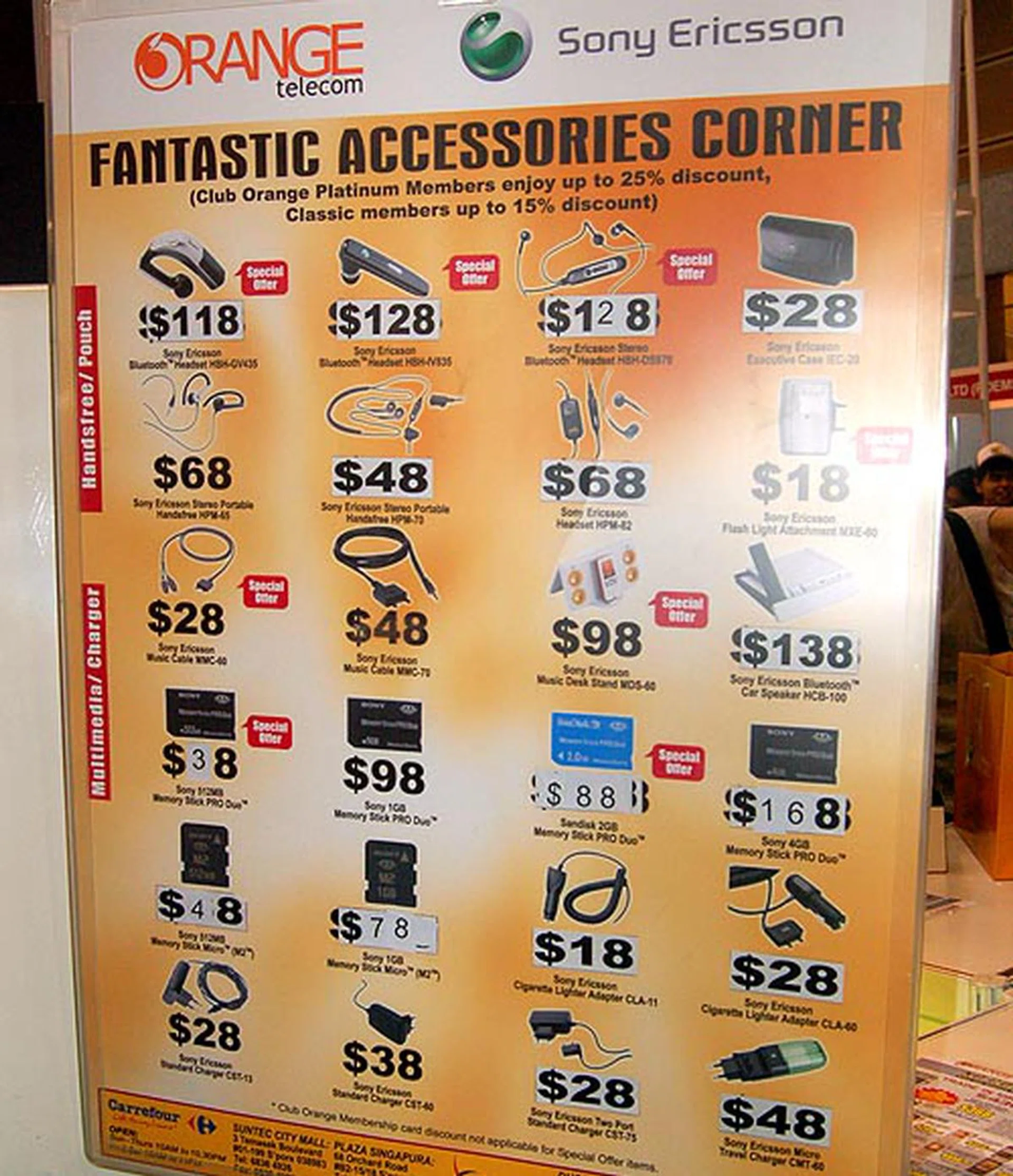 A list of some of the accessories sold at the booth, including their prices.  