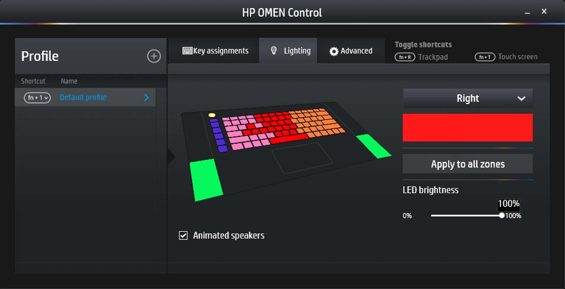 Each color represents an area where you can customize the backlights. Note that the speakers can only be customized as a pair, but we'll respect that limitation for uniformity in appearance.