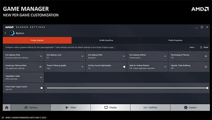 Custom settings profiles can be set up for individual games. (Image Source: AMD)