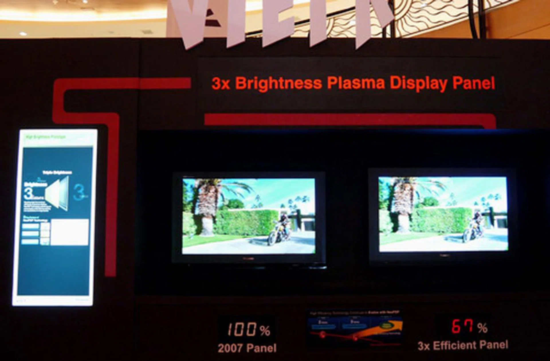 It's a little hard to tell based on this photo of the demonstration booth. Anyway, Panasonic has made a live comparison between the luminance dynamics between their old and new panels although the differences aren't too obvious.