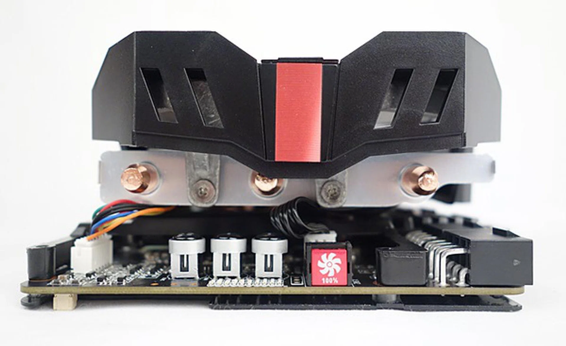 The turbo fan activator button is located at the back of the card for a quick burst of cooling power.