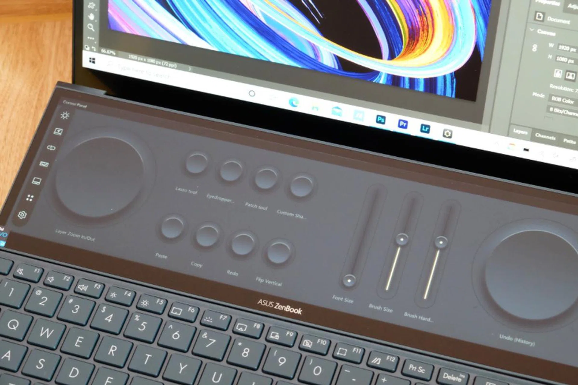 When you launch Photoshop, you get these customisable shortcuts on the secondary display.