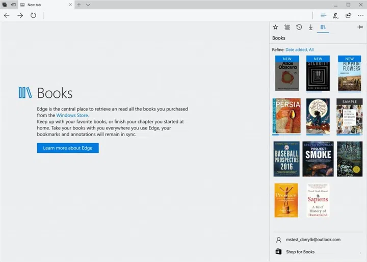 Edge will be the place to locate all the ebooks you've bought in the Windows Store.