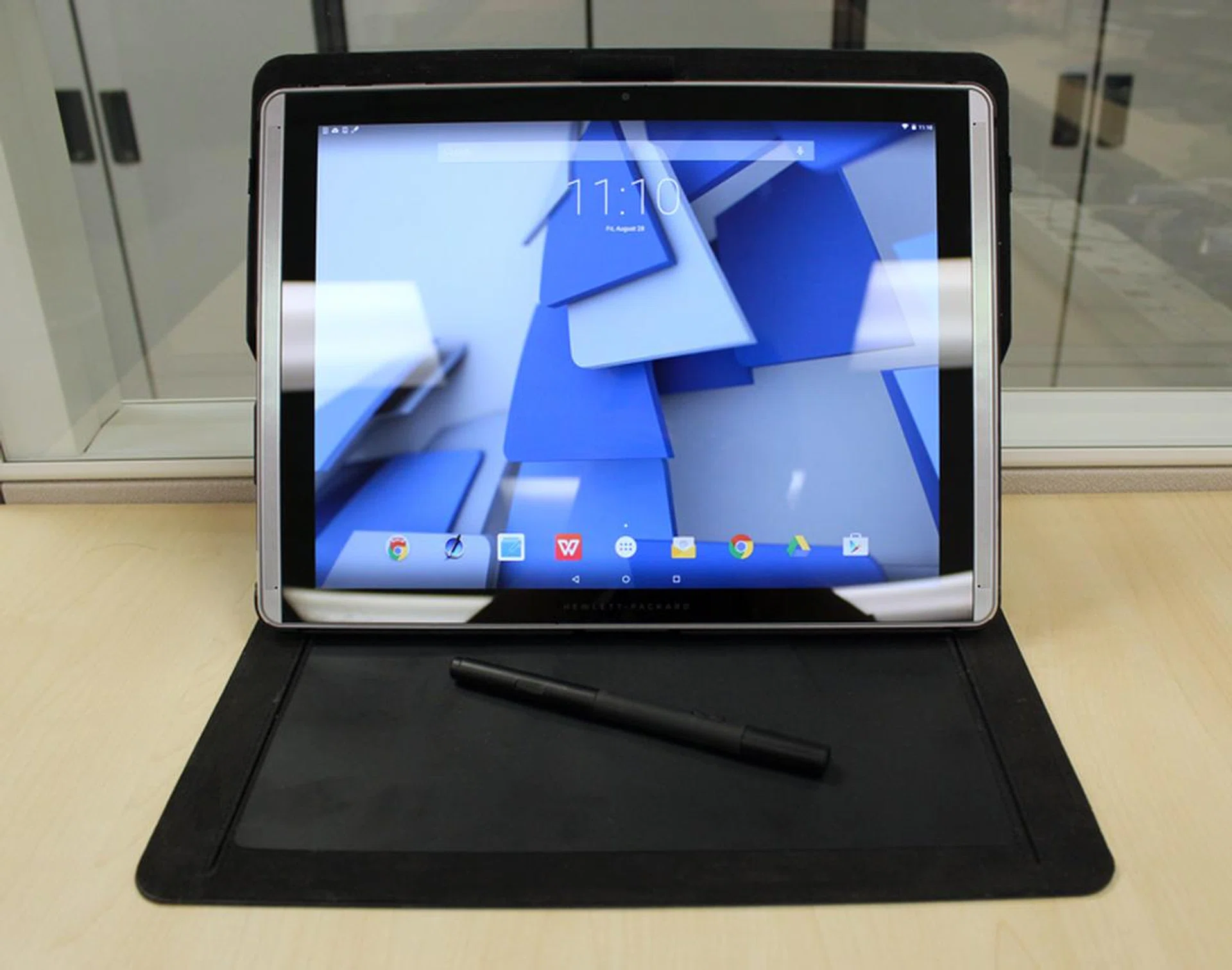 The HP Pro Slate 12 Paper Folio cover doesn't only protect the tablet and secures writing paper, it also doubles as a stand if you want to prop the tablet up.