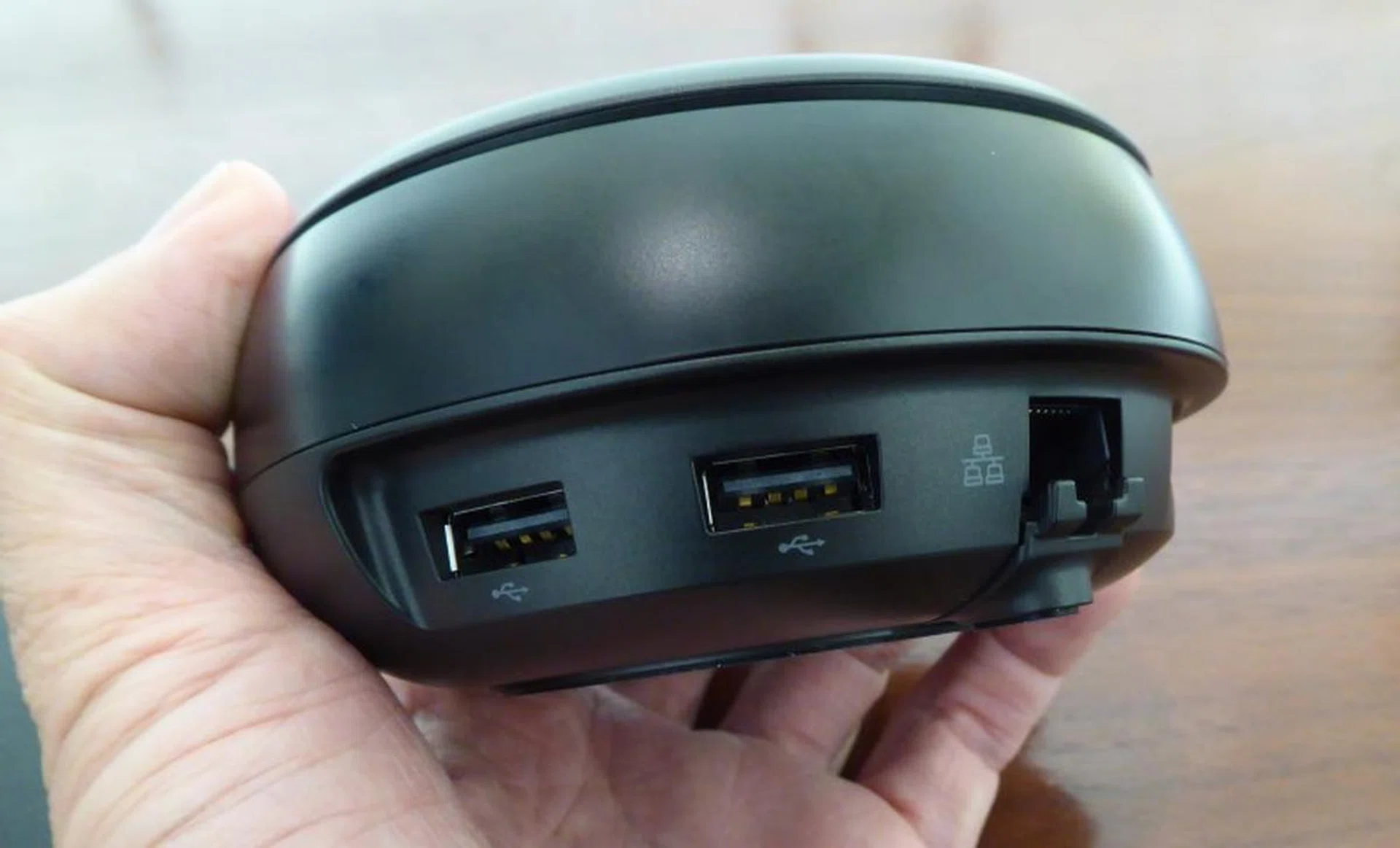 At the rear, you’ll find two USB 2.0 ports to connect input peripherals like a keyboard and mouse (Bluetooth keyboards and mice are also supported), and an Ethernet jack.