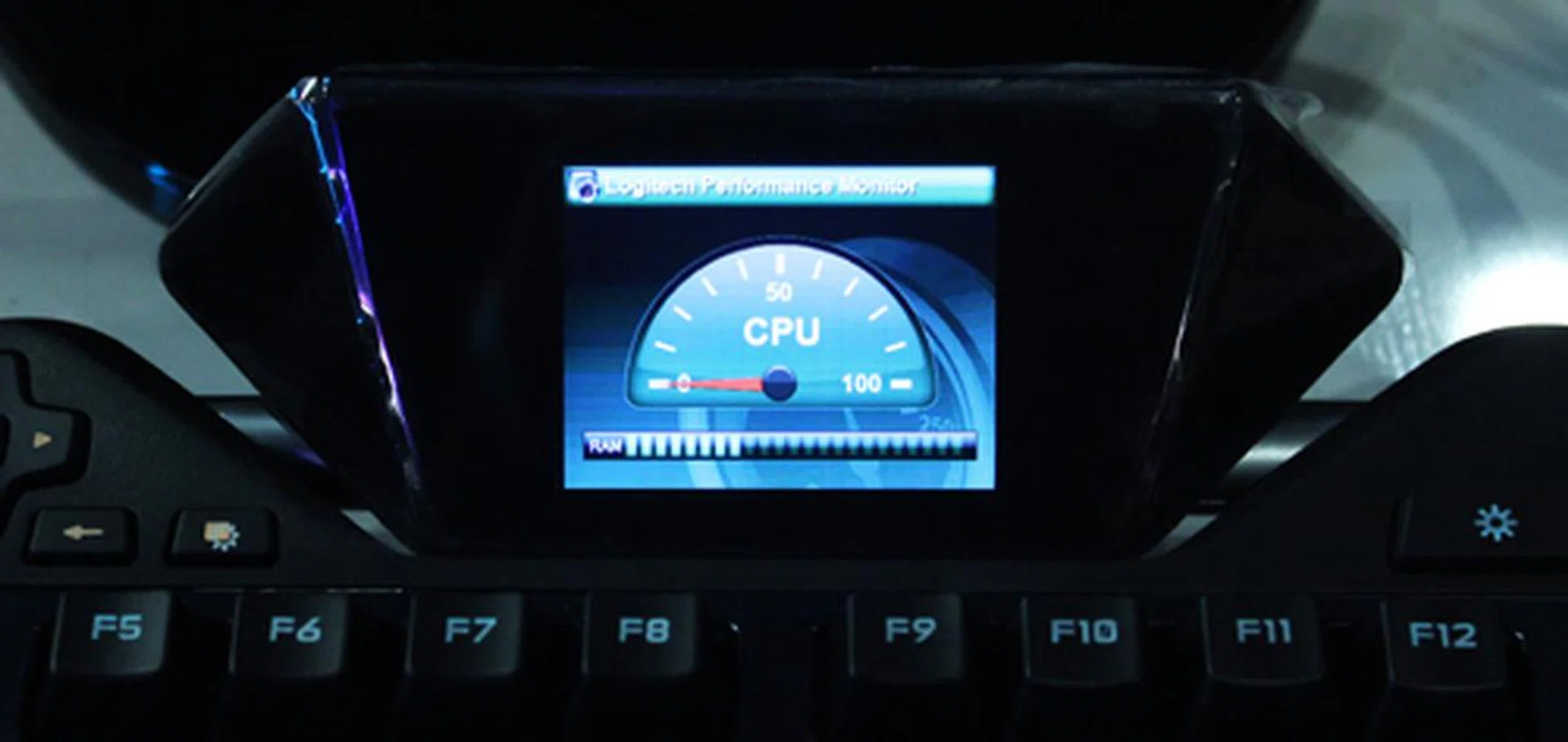 Here, you can see the LCD panel displaying the CPU process load.