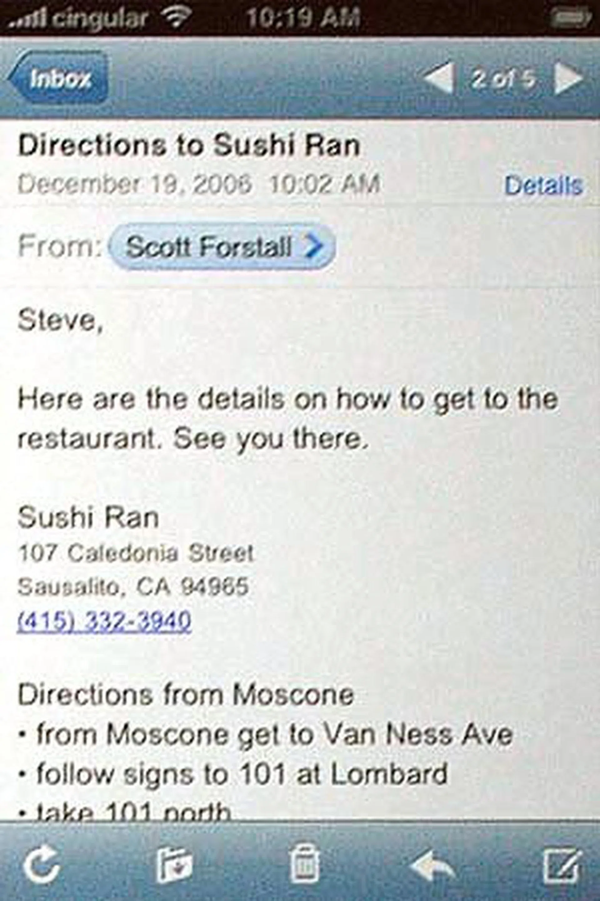 Notice that the phone number is underlined in blue in the mail? You can just click it and make a call directly.