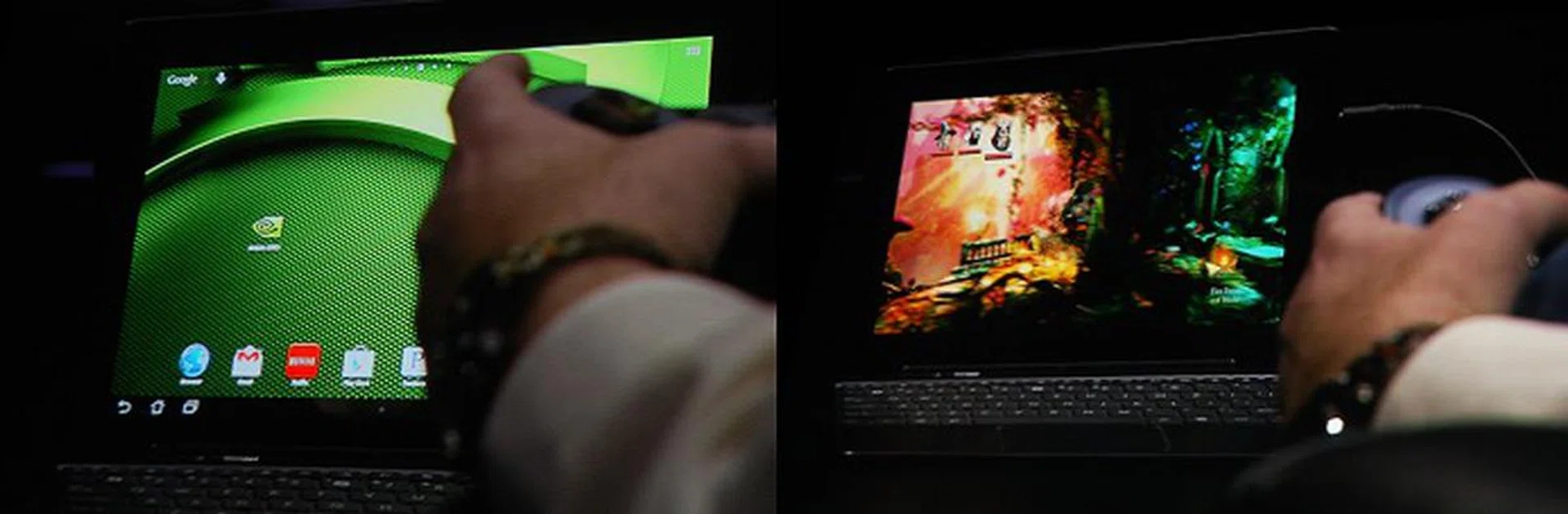 On the left, you’ll notice an Android-based tablet that has the NVIDIA GRID client app on its screen. After invoking it and launching the game of interest, Trine 2 once more, we witnessed how NVIDIA GRID is helping to bring about a platform and device agnostic game play across the board.