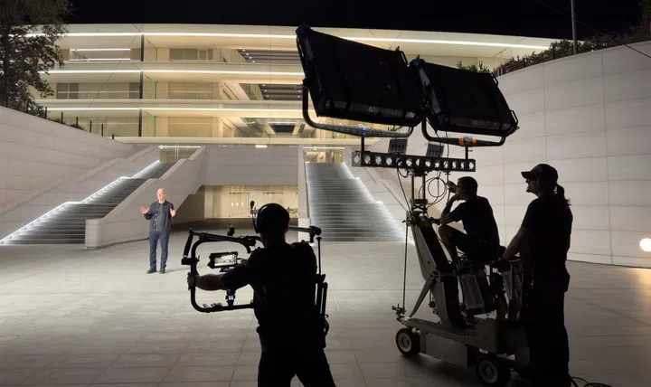 Did you think they just pointed an iPhone at Tim Cook and pressed record? No, a lot of work goes toward making an extremely polished-looking video. (Image source: Apple)