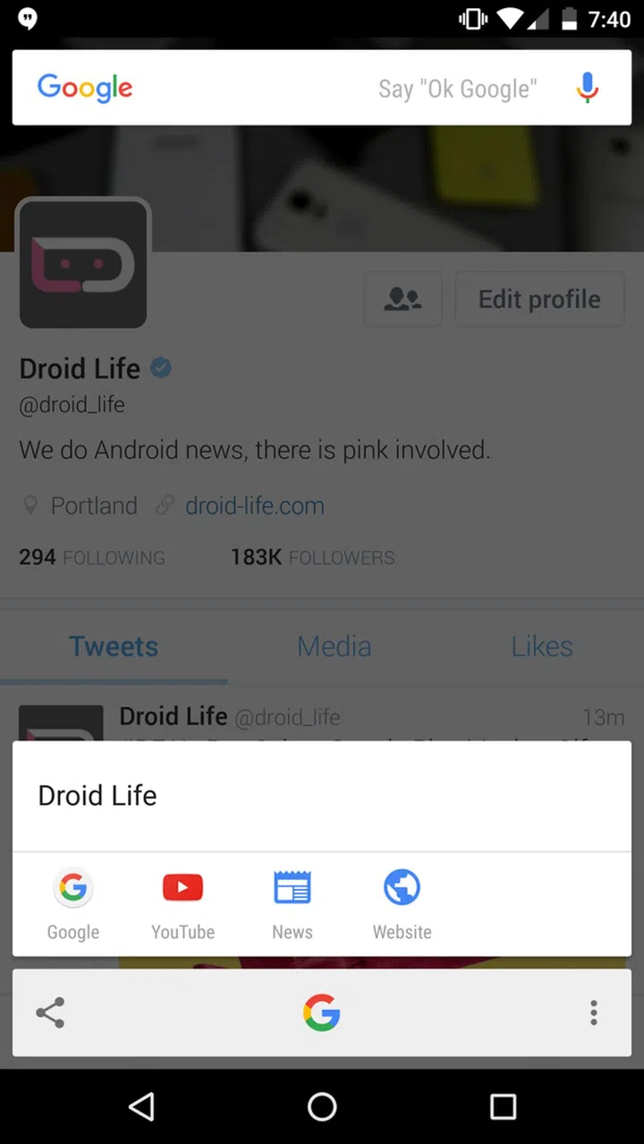 Hold the Home button and and look for the Share button on the left. Image credit: Droid Life