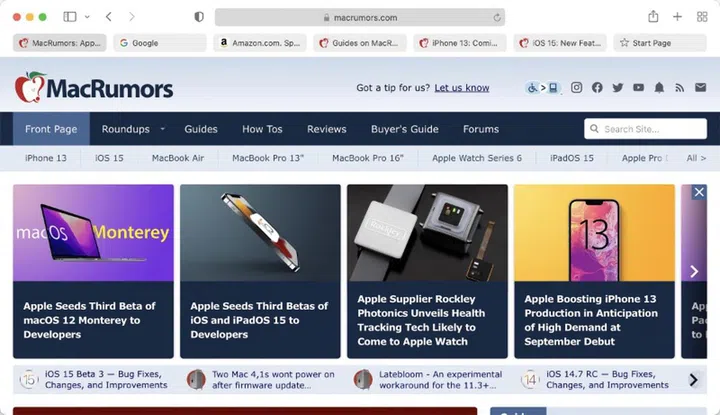 Safari in the third developer beta of macOS Monterey brings back the dedicated search and URL field. (Image source: MacRumors)