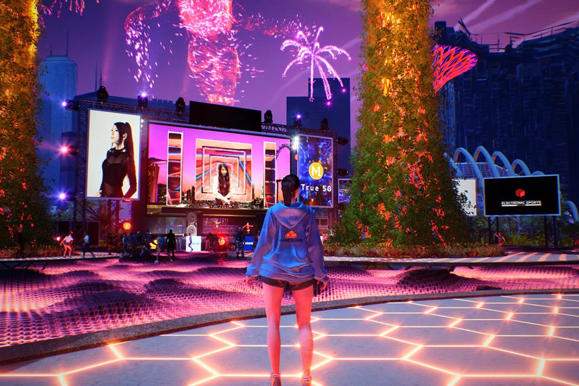 Screenshot of the Gardens by the Bay metaverse playing host to a virtual concert.