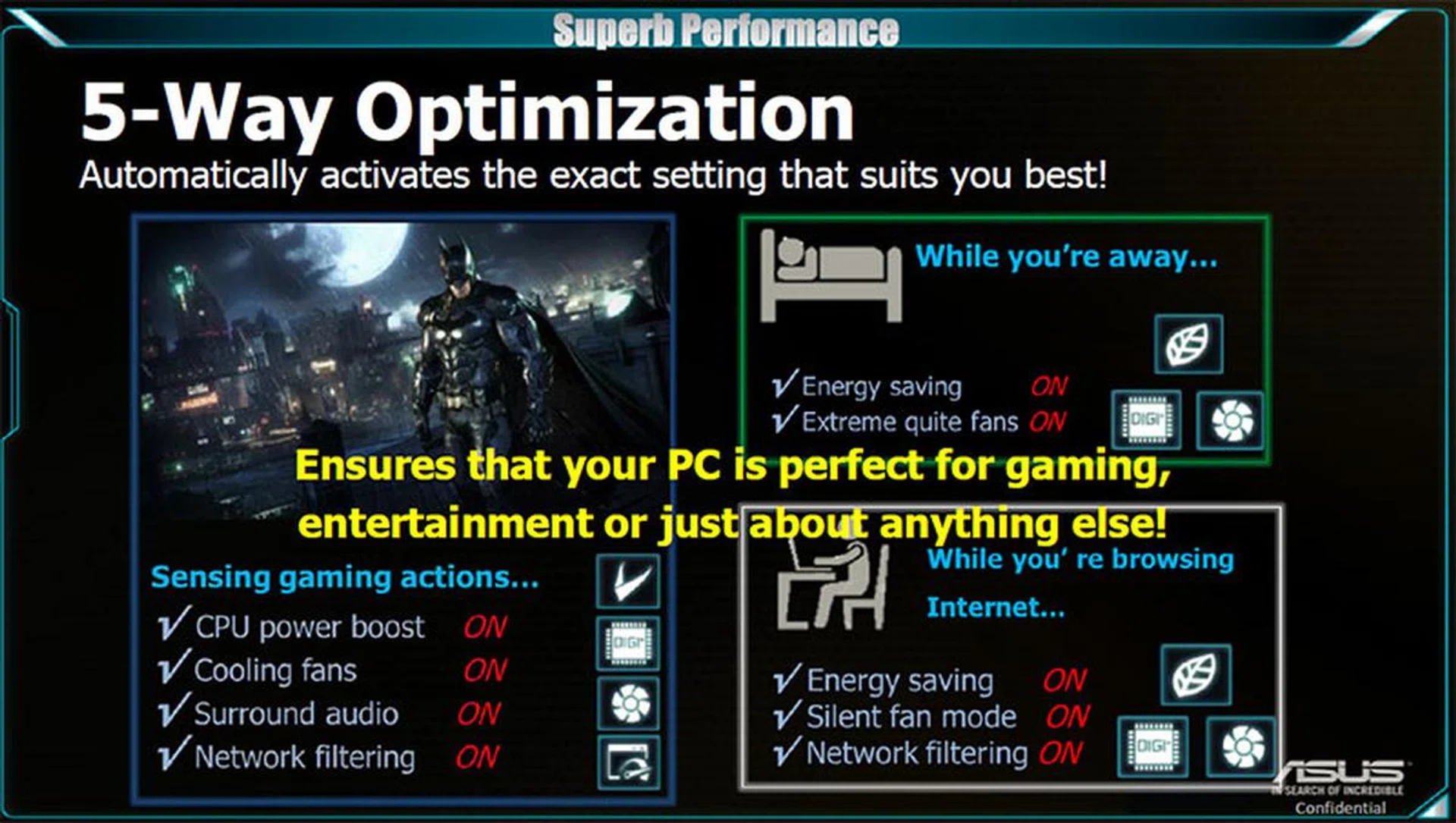 The 5-way Optimization feature allows the board to automatically detect your usage needs and activate the best combination of settings. (Image Source: ASUS)