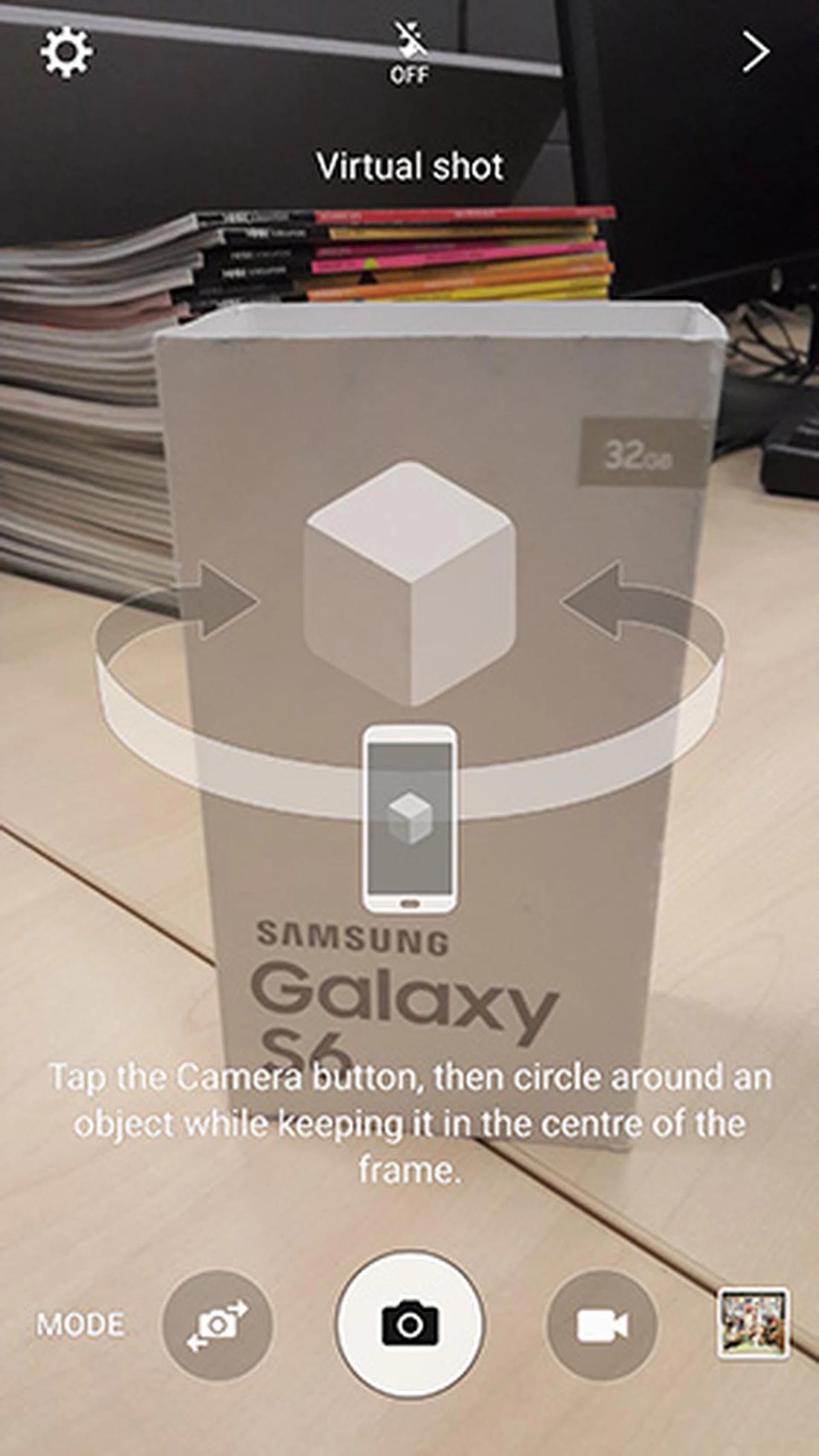 The virtual shot mode blends multiple shots to create a 3D flyby view.