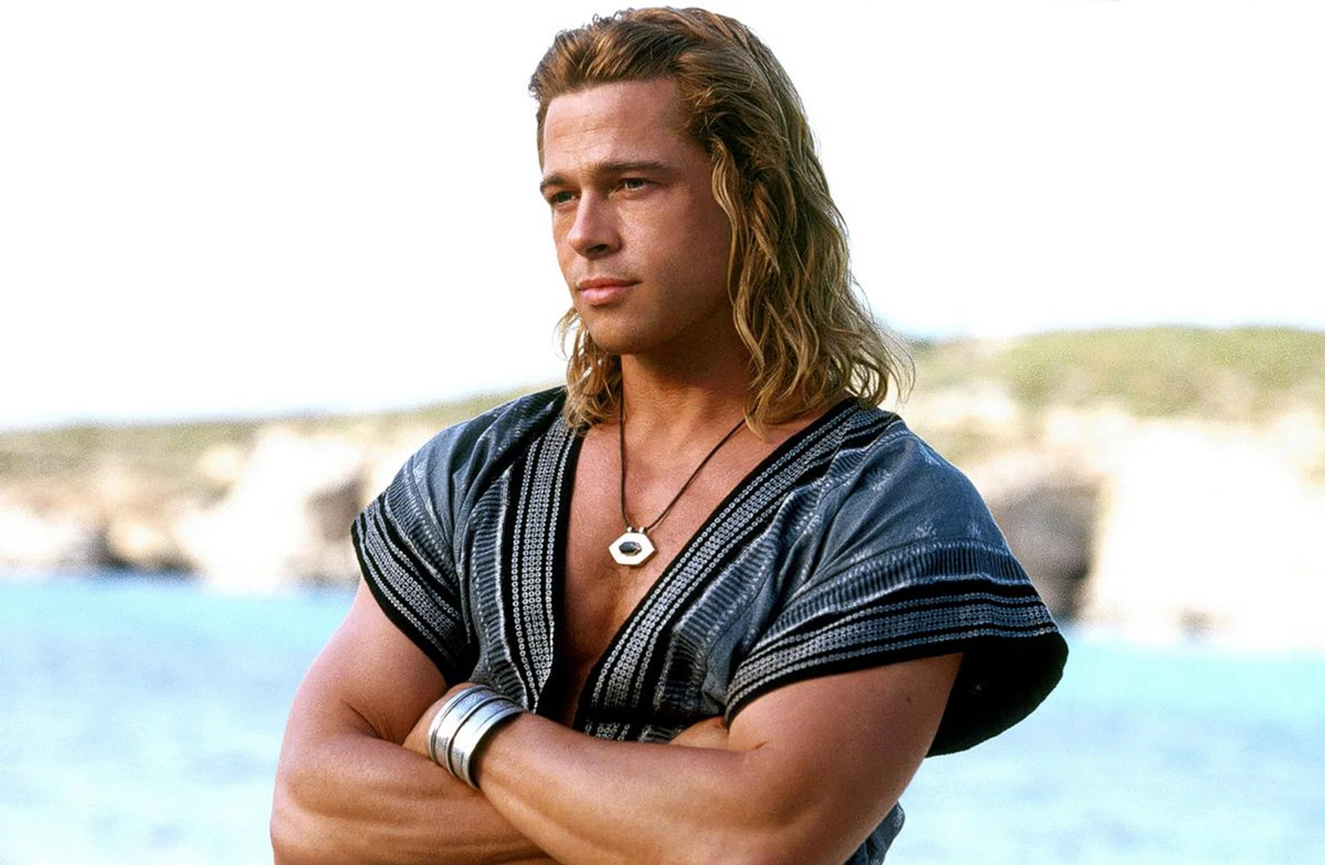 Brad Pitt as Achilles in the movie Troy. Looks like a true Greek hero. But swipe that heel and he’s down for the count …