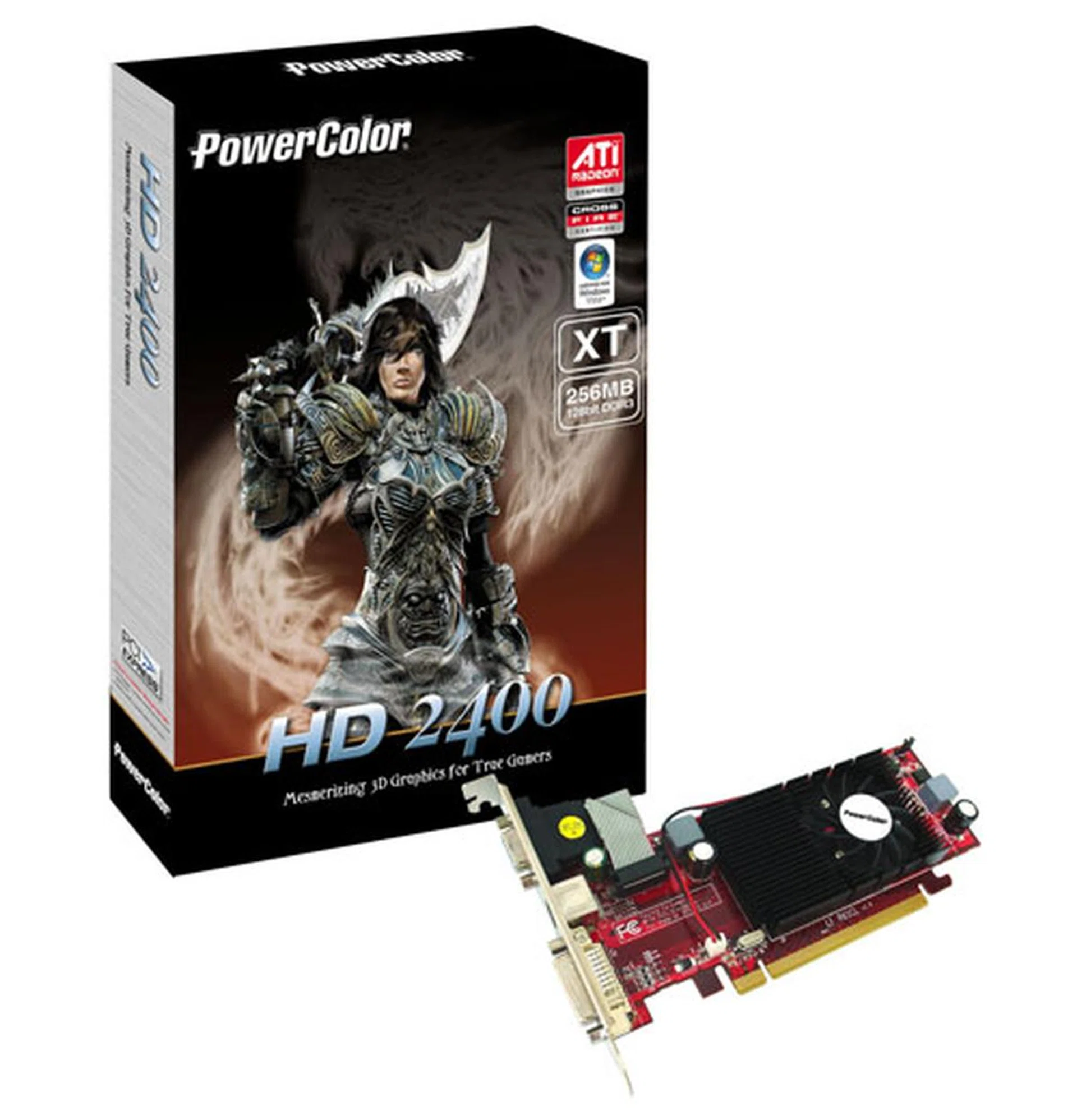 PowerColor sent us its Radeon HD 2400 XT in a plain vanilla box with no frills. However, there will be two editions of the XT for retail though both should have a similar box art like this.