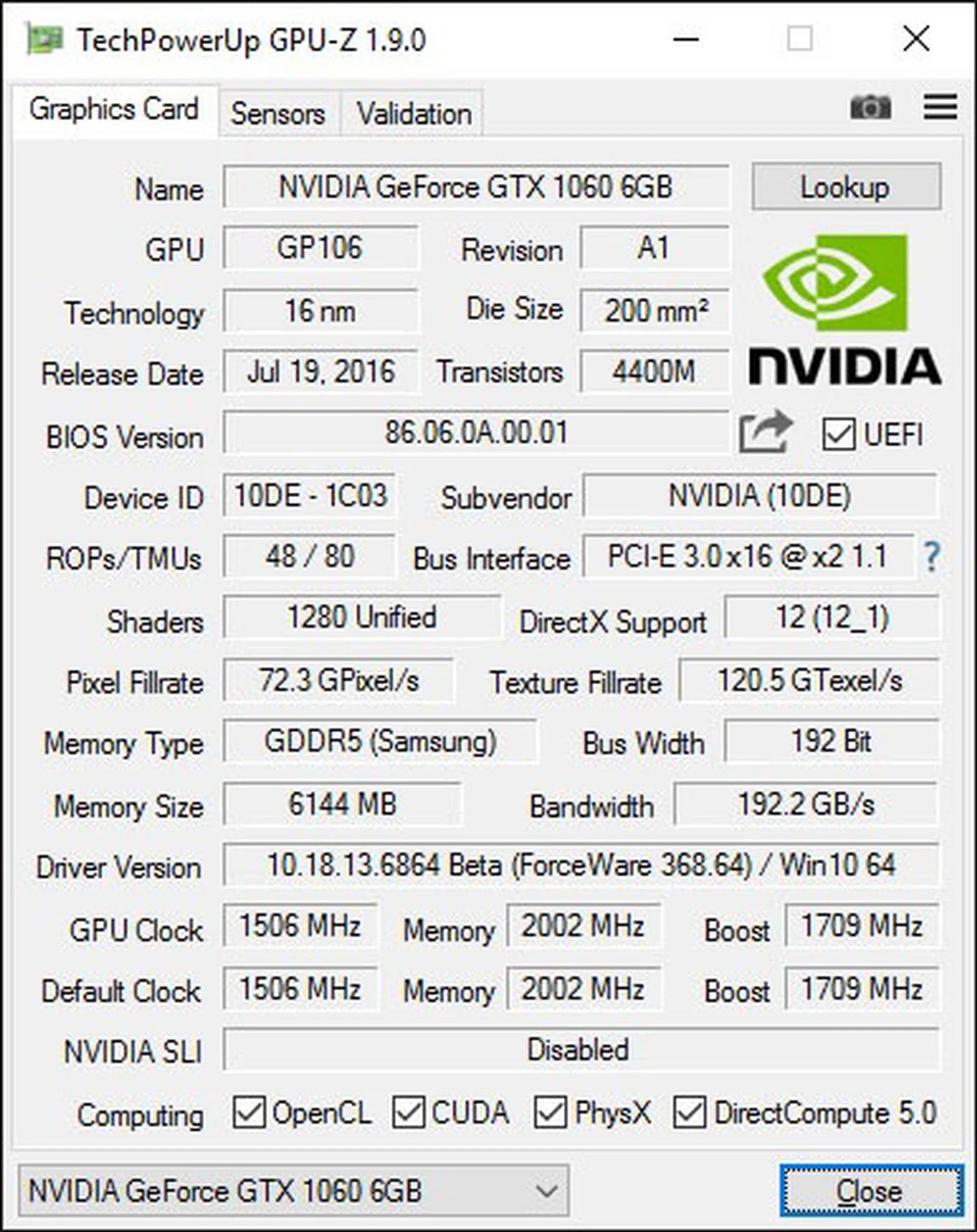 A quick snapshot of the card's specifications.