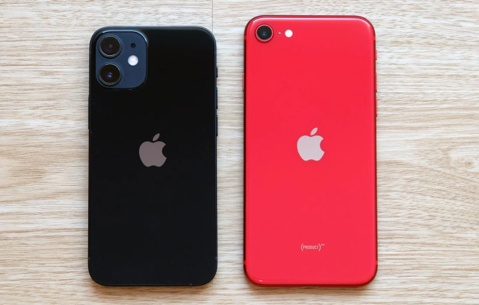 The iPhone 12 Mini on the left next to the second-generation iPhone SE on the right. You can see the Mini is slightly smaller.