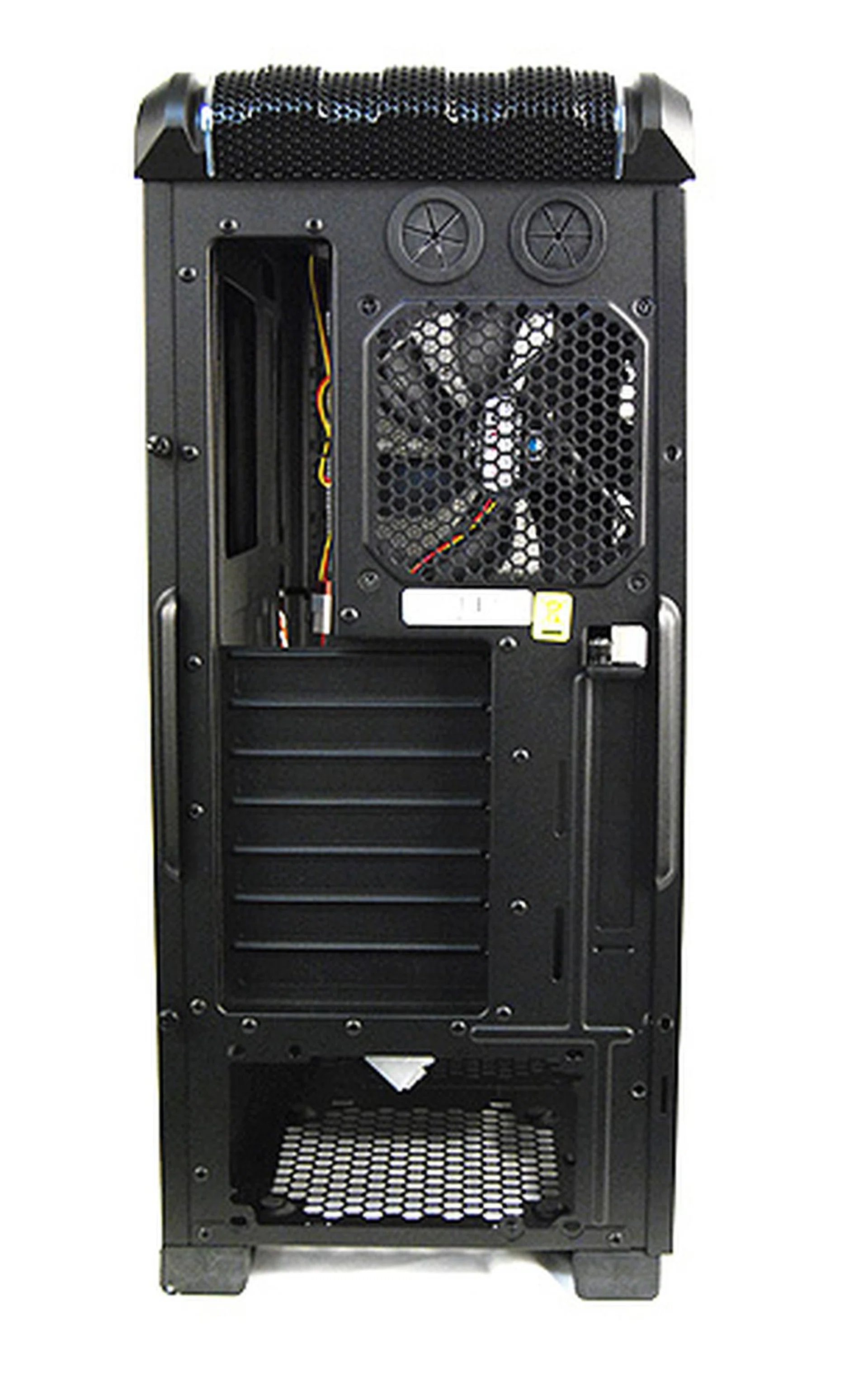 This is the back panel, which has everything you'd expect from a decent gaming-class casing. 