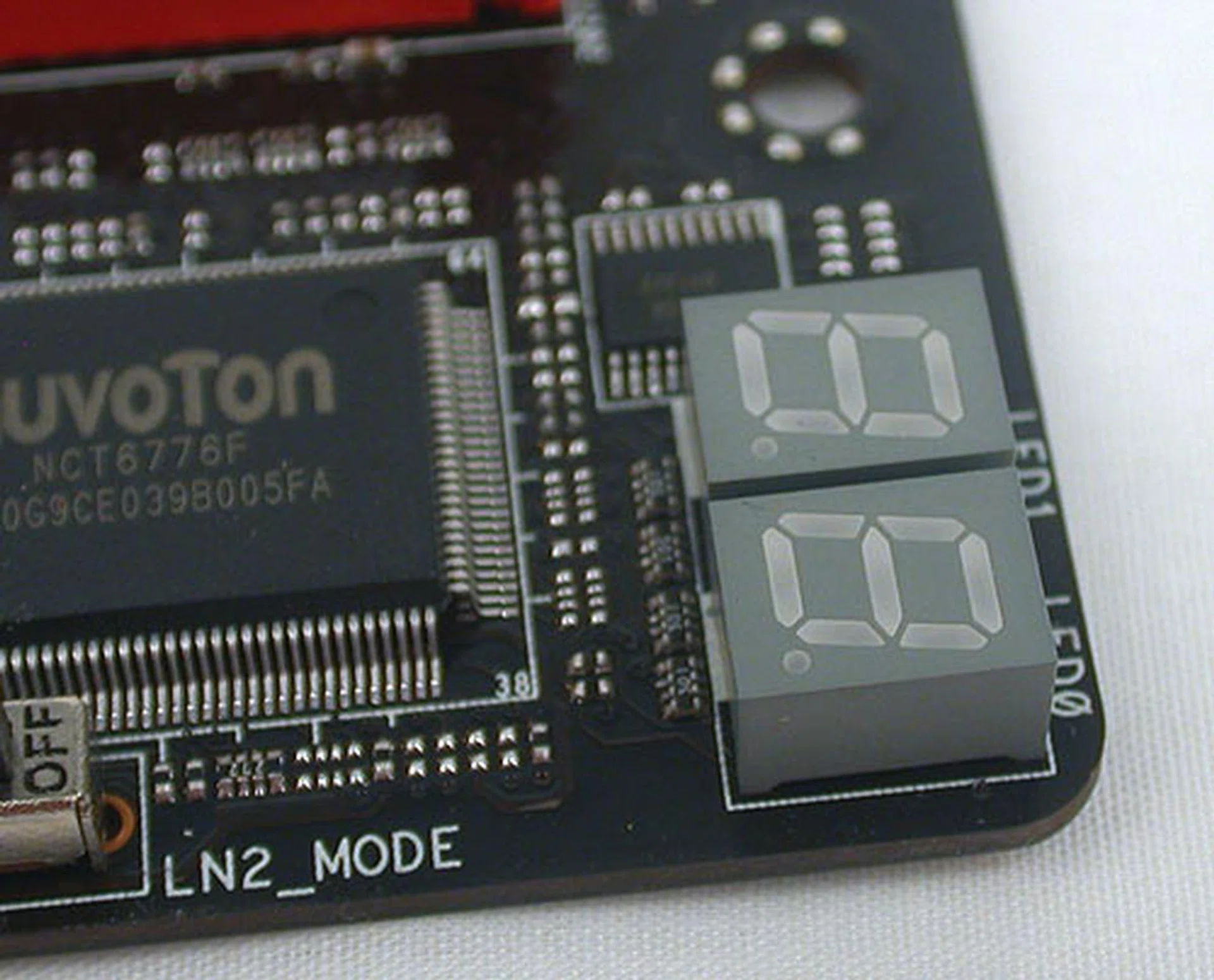 This board is dotted with numerous LEDs to indicate the status of your system voltage, hard disk, etc. This however is a two-digit display that is more informative, though the manual is needed to understand the code displayed.