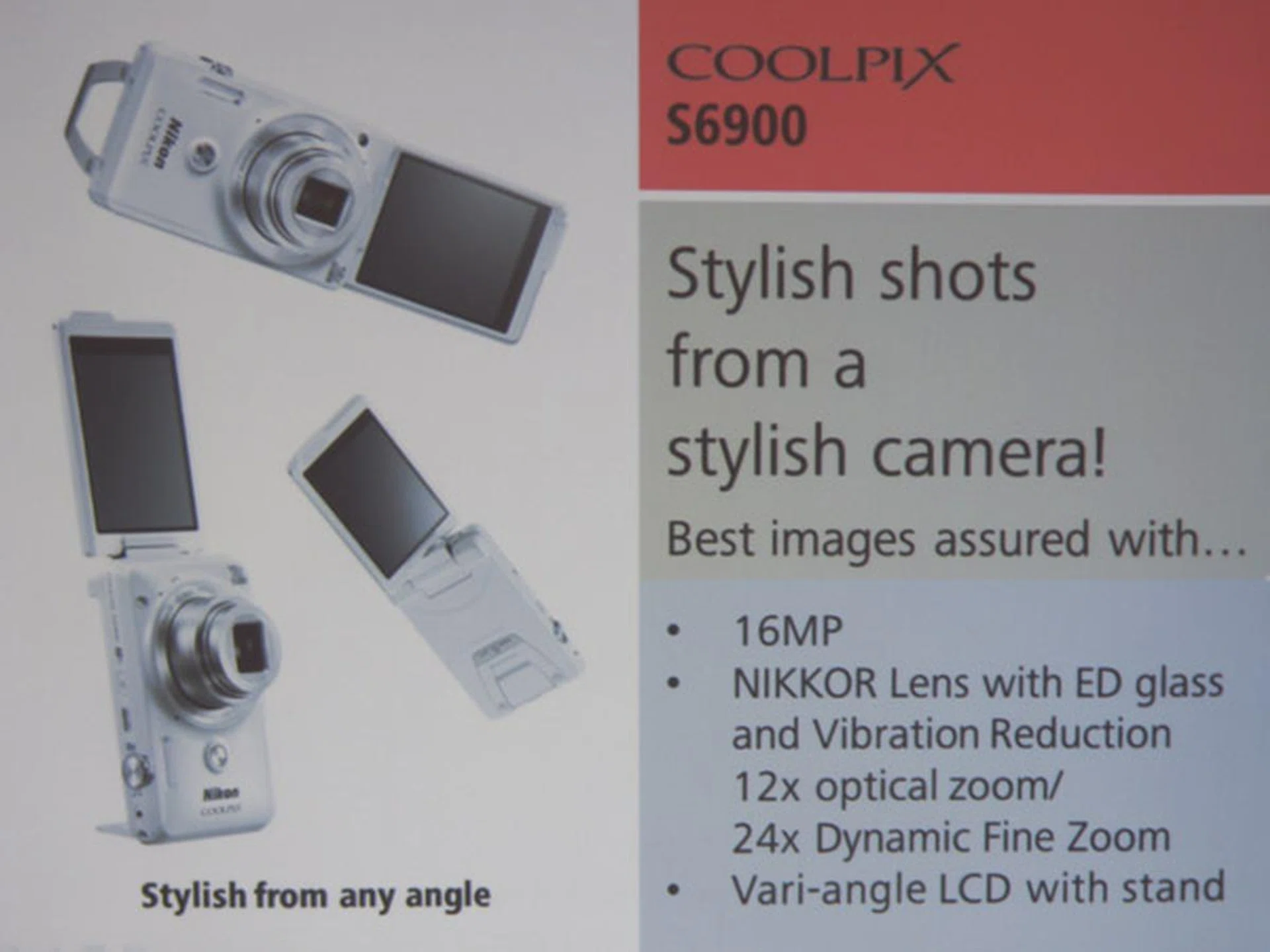 Meant to be more of a stylish lifestyle option, the Coolpix S6900 should appeal to the younger crowd.