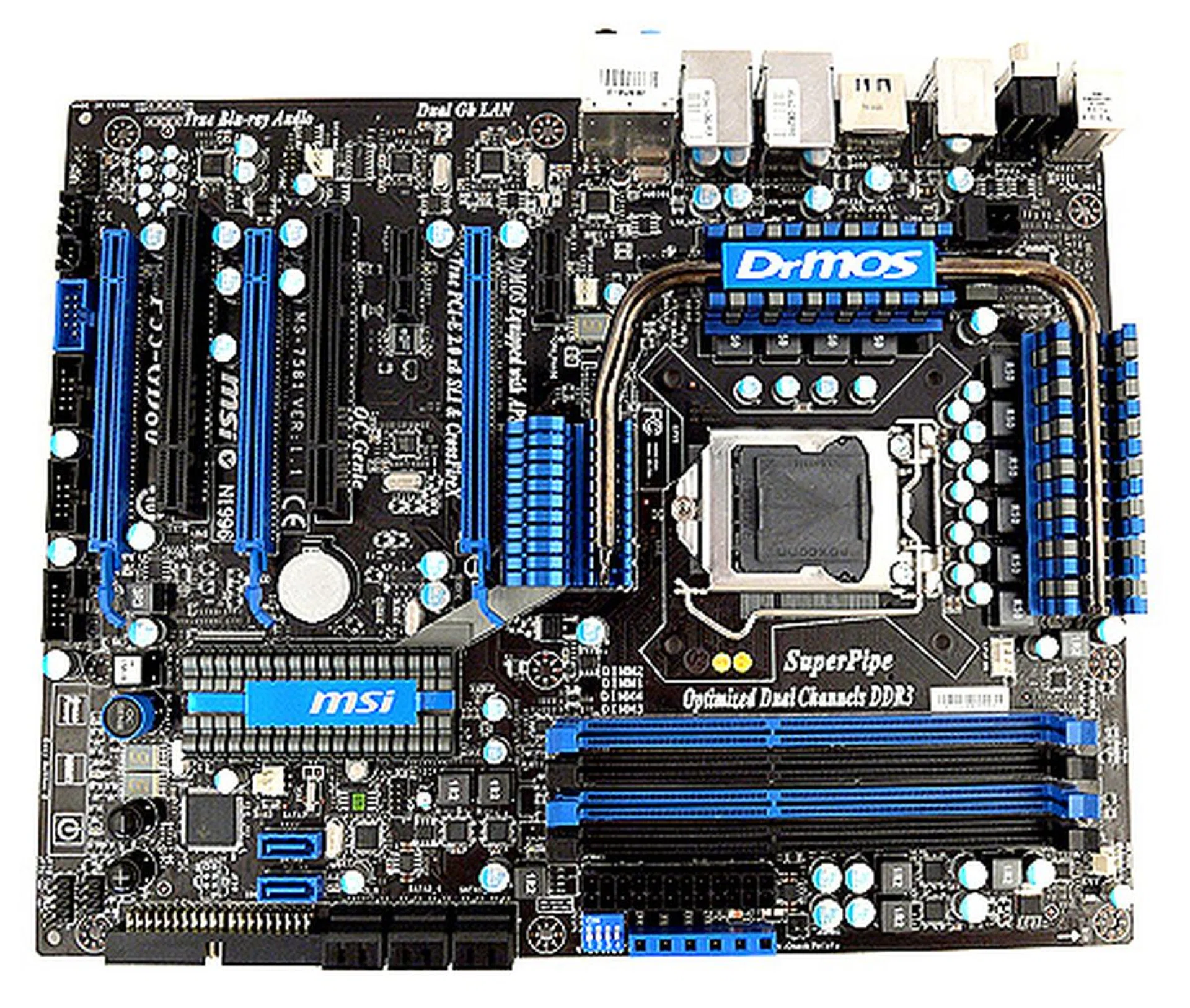 This is the MSI P55-GD80, it packs a lot for a board based on a mainstream chipset, and we'll be taking a closer look at what it offers in the following photos.