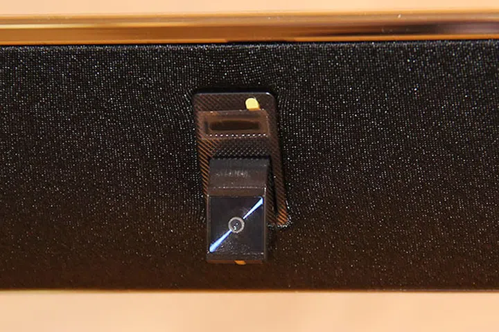 The S9's 'Timeless Gallery' frame also hides the built-in camera and the 120W front-firing speaker array.