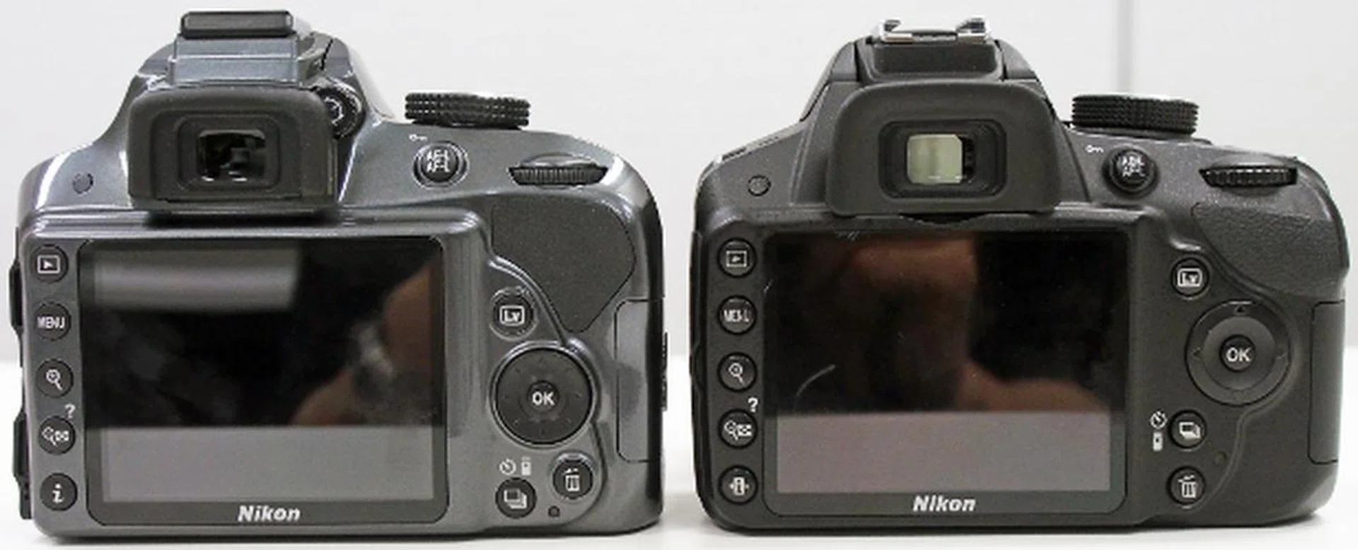 The buttons on the D3300's rear (left) have remained the same as the D3200 (right), with some buttons have been shifted around. There's also a larger, more comfortable thumb rest on the D3300.