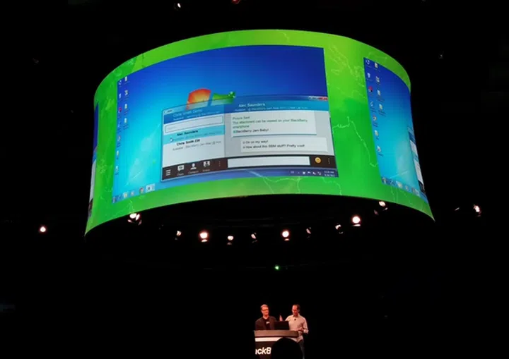 Christopher Smith, Vice President of Handheld Application Platform and Tools, demonstrated how one can drag a picture from the Windows environment directly onto BBM and send it to another BBM user,