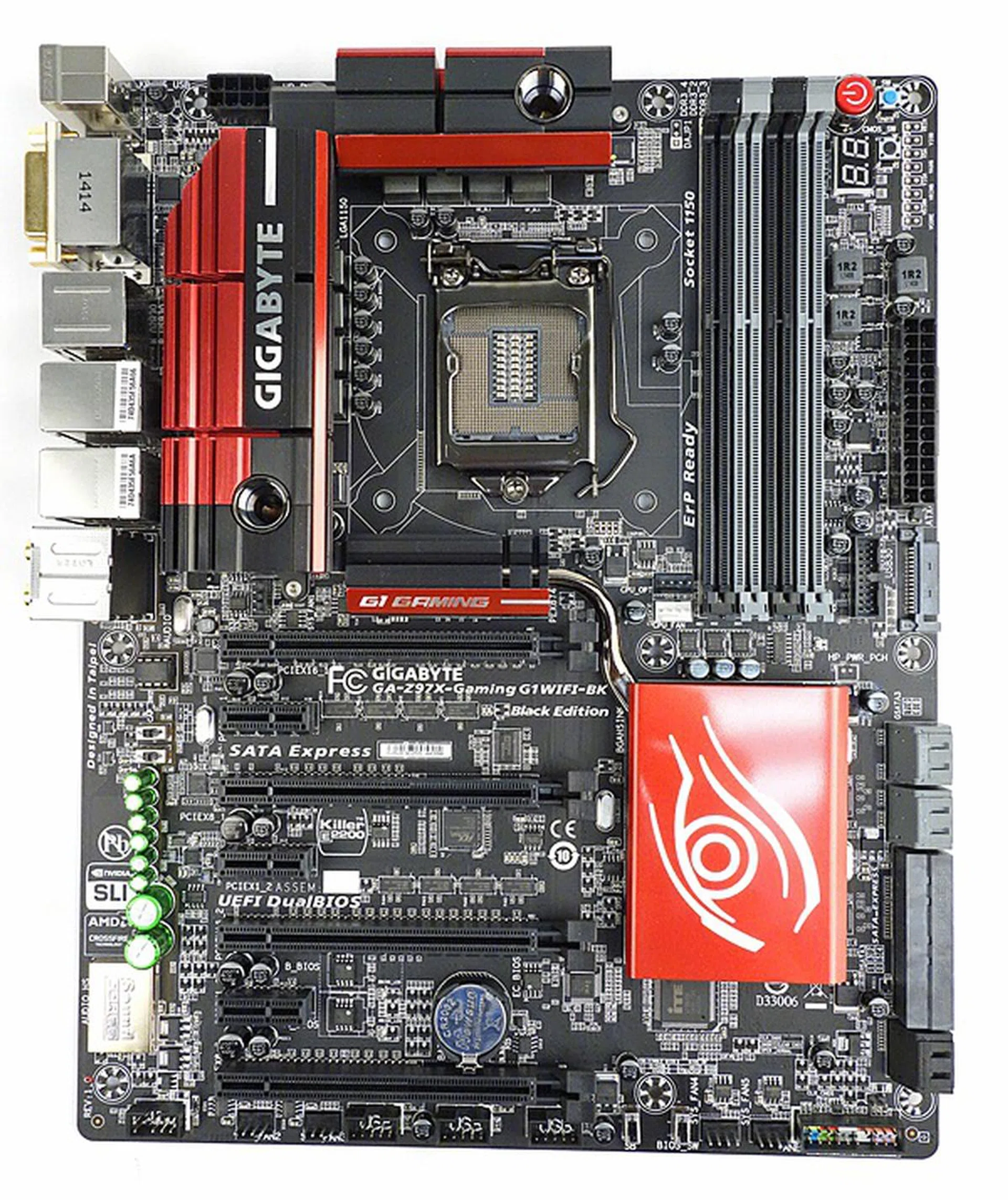 The Gigabyte GA-Z97X-Gaming G1 WIFI-BK is a gaming-centric board that boasts of a souped-up onboard audio system, and a network connectivity bundle for both LAN and wireless options. It even supports liquid-cooling kits for its VRM heatsinks. 