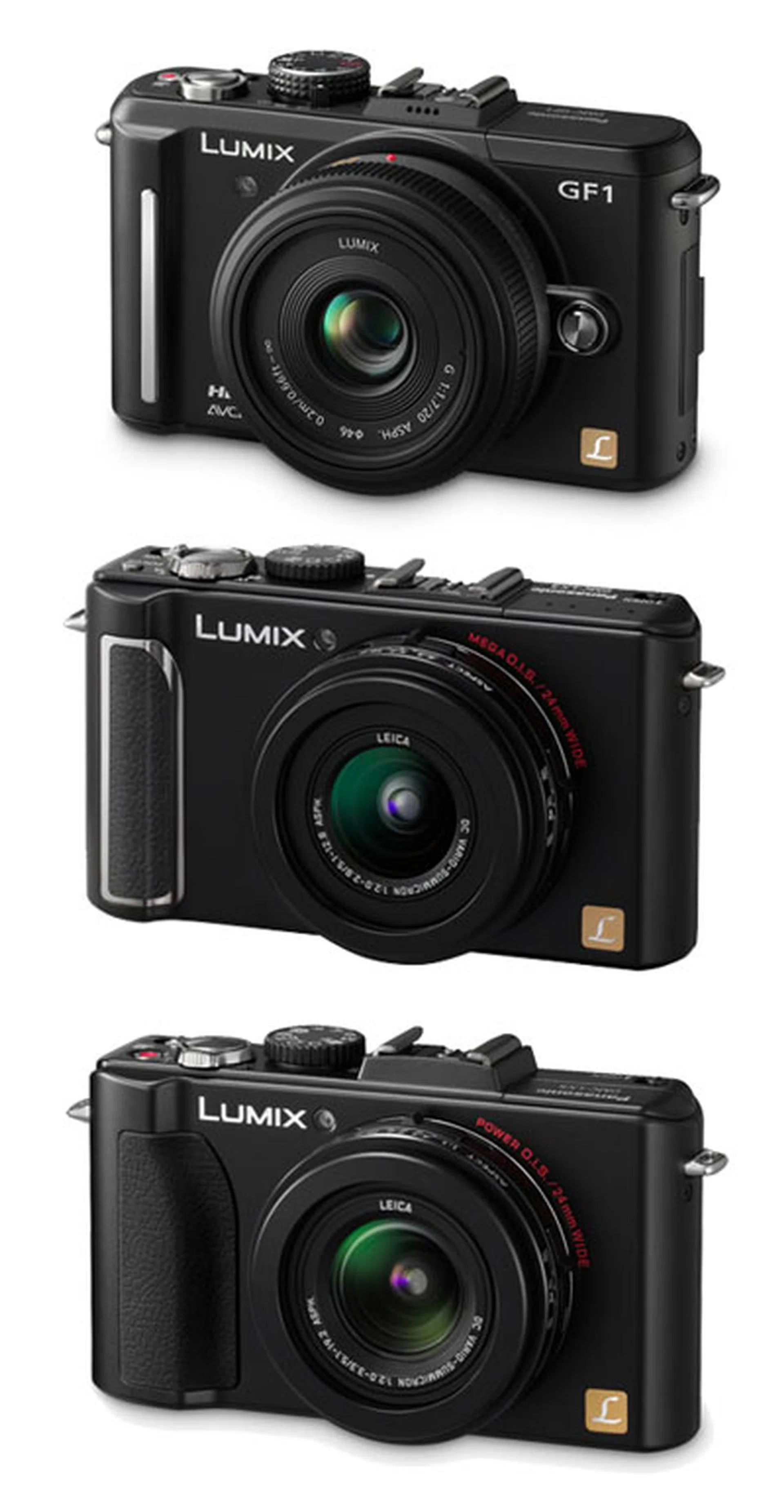Which is which? The Panasonic GF1 (top), LX3 (middle) and LX5 (bottom). Definitely not to scale.