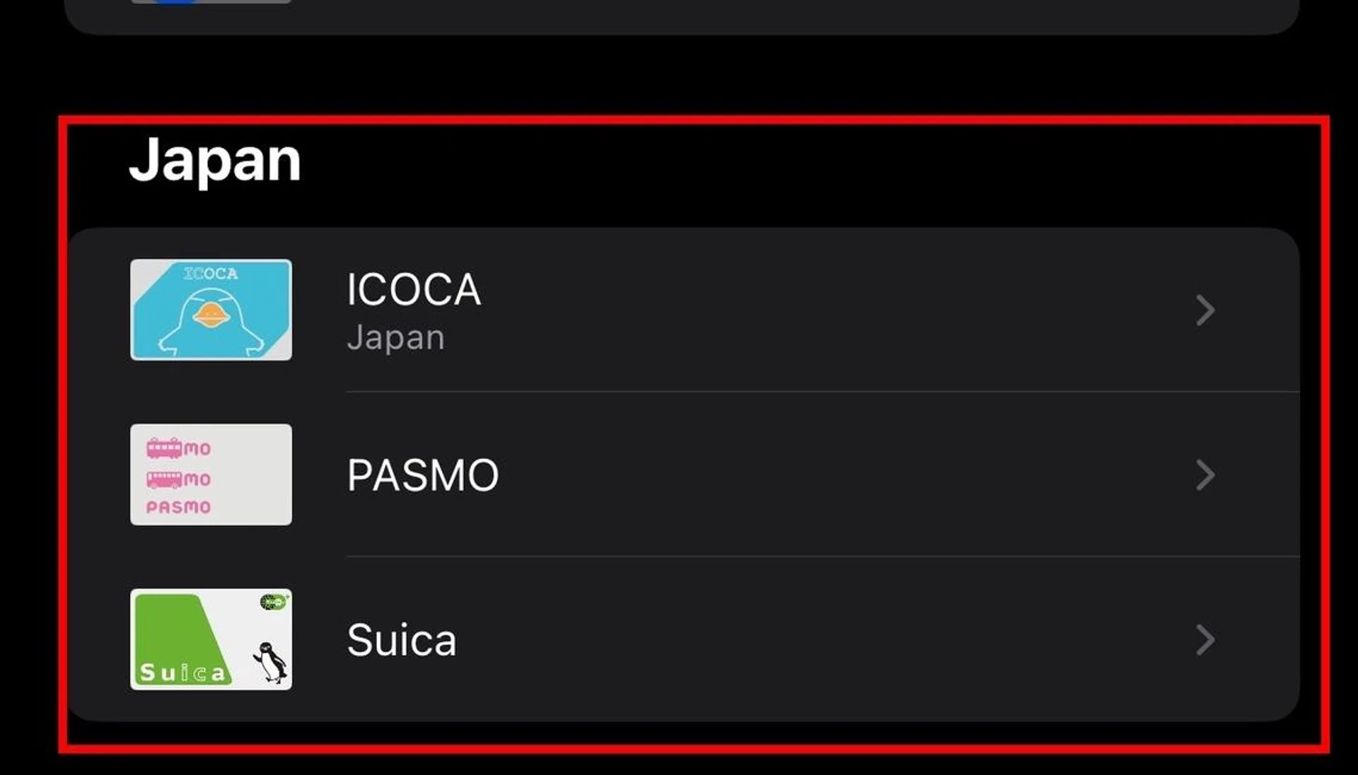 You'll see the option to add a Japan IC card after scrolling past the long list of China travel cards.