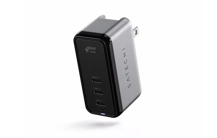 The Satechi 66W USB-C 3-port GaN wall charger. <br>Image source: Satechi