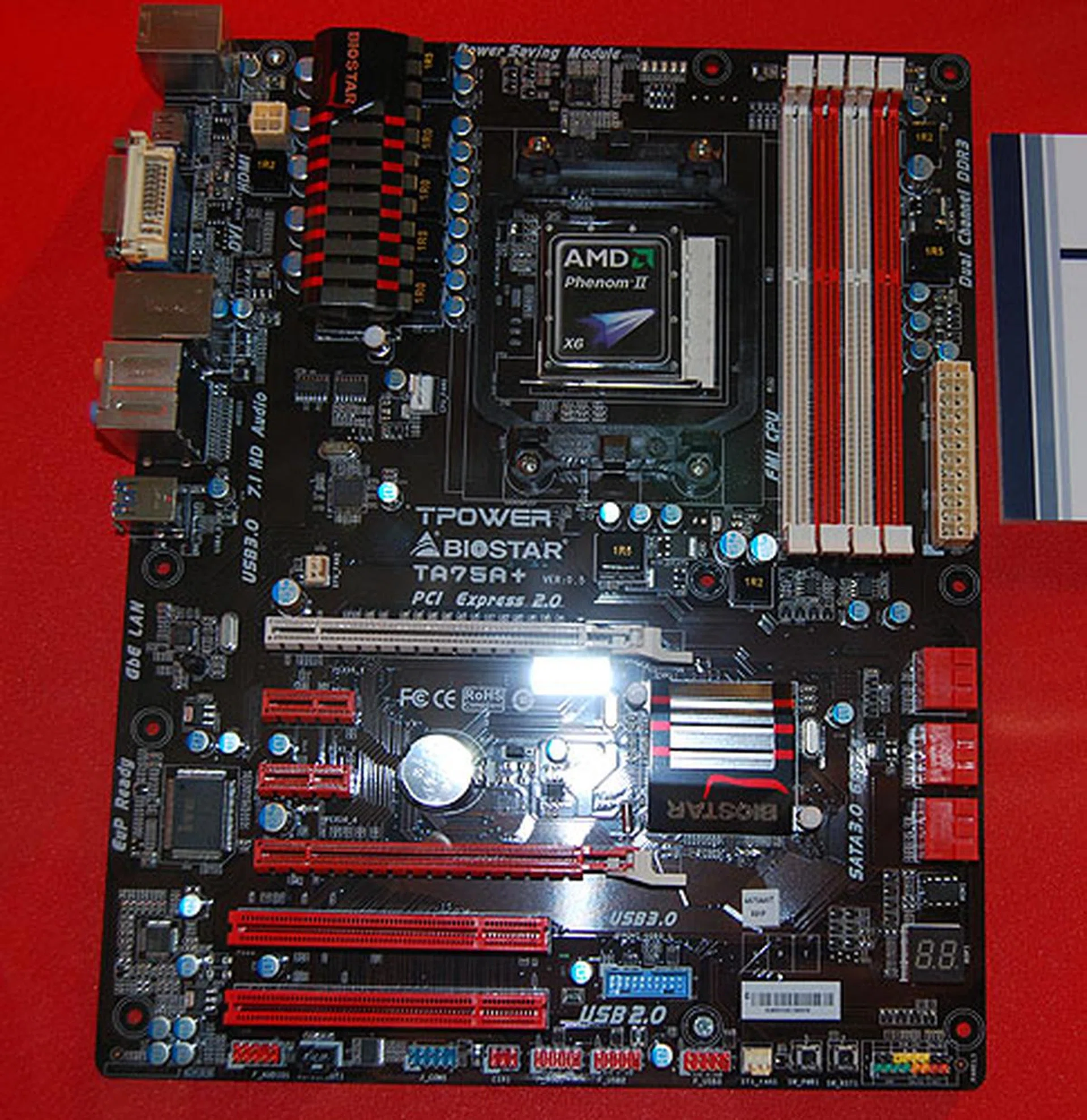 The Biostar TA75A+ has a pair of PCIe 2.0 x16 slots and supports DDR3 memory of up to 2000MHz. It's compatible with AMD FM1 Socket processors and comes with display outputs like DVI and HDMI ports. 