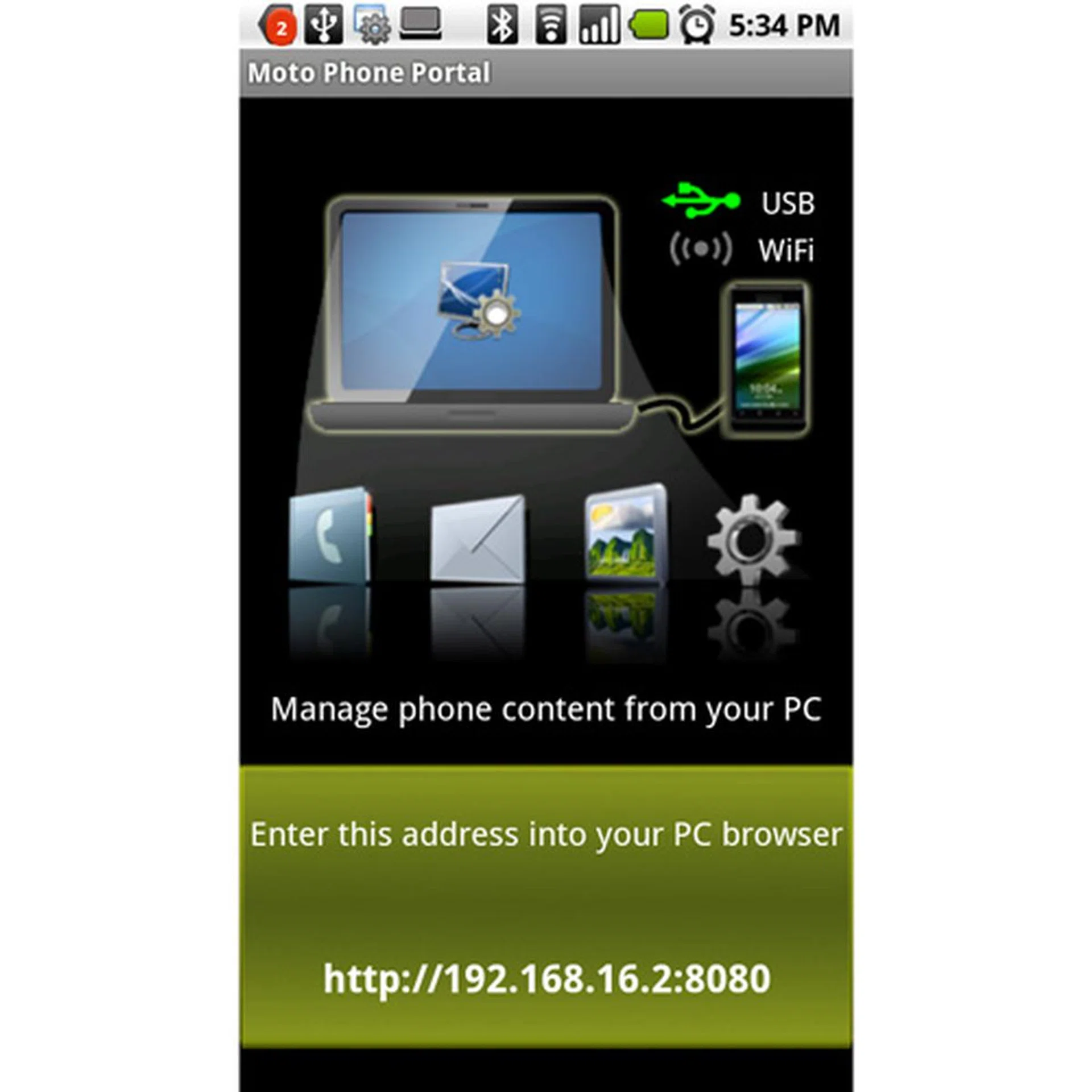 Unlike the USB option which automatically loads the web browser, the Wi-Fi method requires you to enter the address manually into the web browser to activate it.