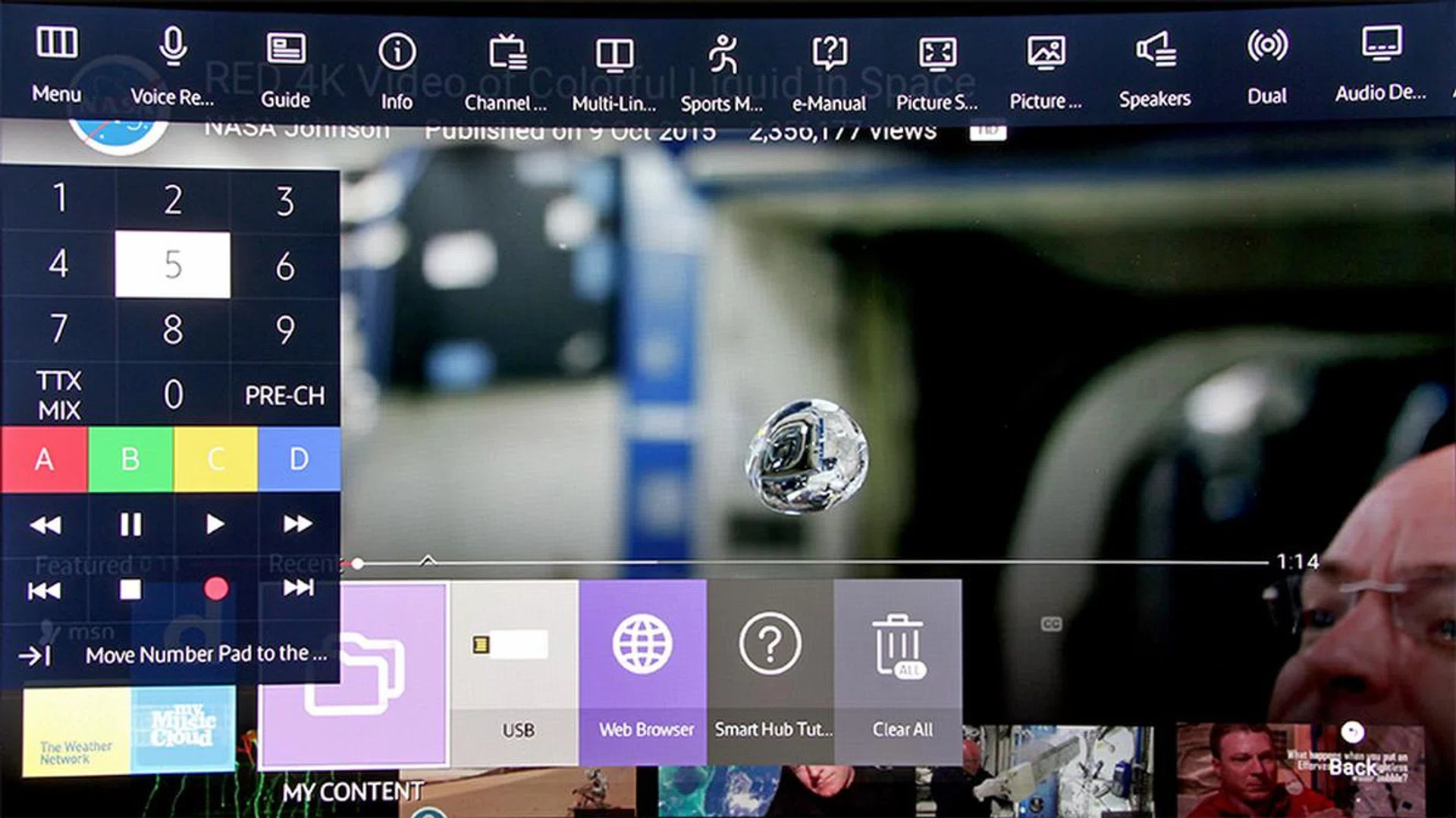 To prevent obstructing the onscreen content, the Menu and Smart Hub overlays are usually anchored at the corners and sides.
