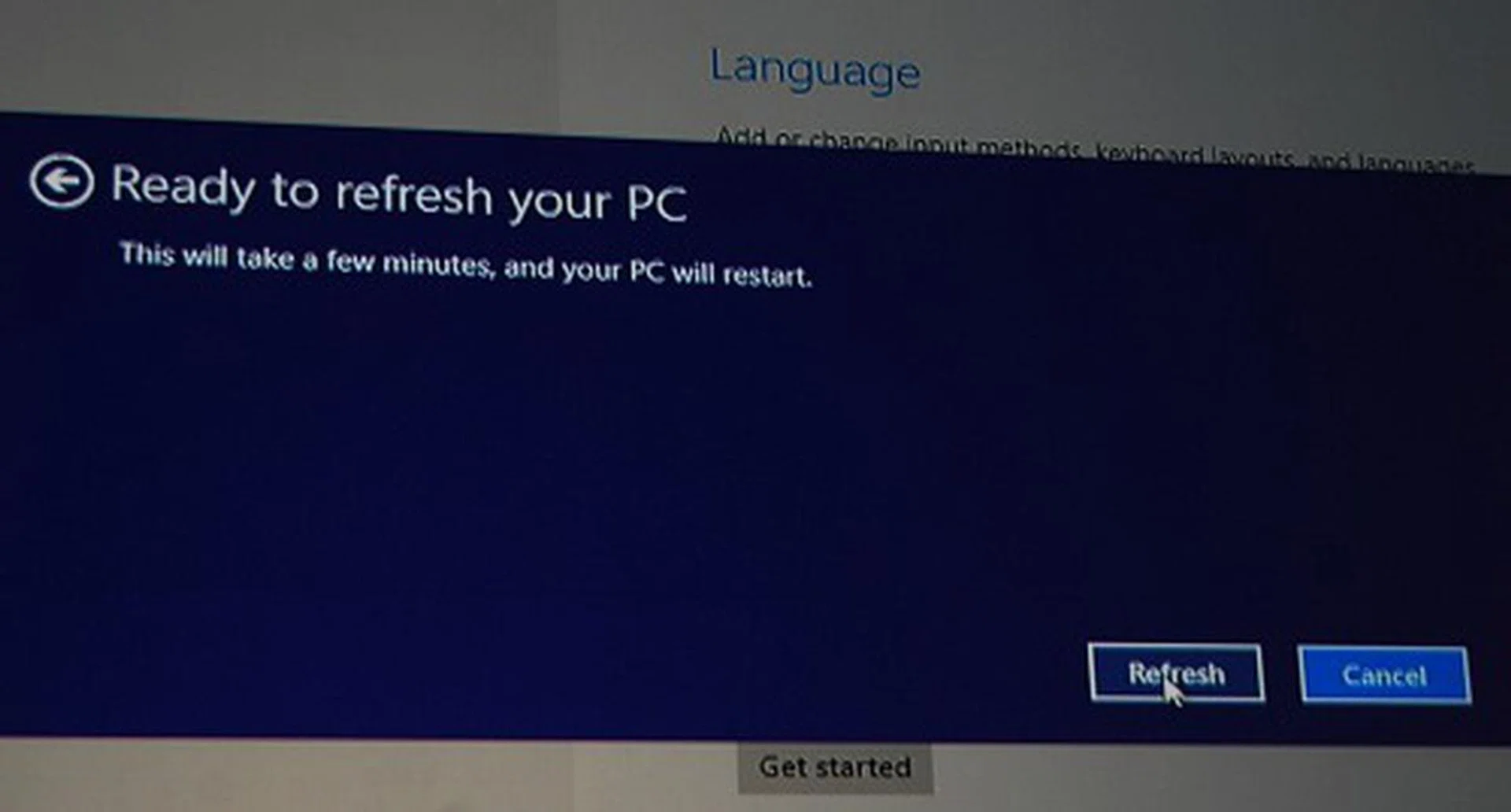...you’ll get this overlay and once you proceed, your PC will be refreshed in minutes (if it’s a fairly modern system).