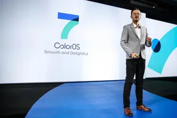 Martin Liu, senior strategy manager of Oppo ColorOS, is on stage to introduce the new custom Android-based OS.