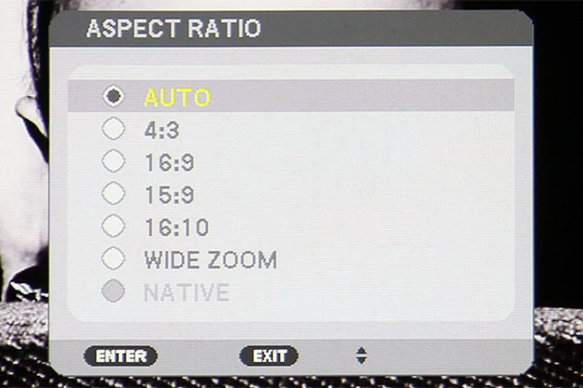 By default, the projector auto detects the aspect ratio of the incoming signal. To get a sharp image, have the source's resolution match the projector's native resolution, which is 1,024 x 768 pixels.