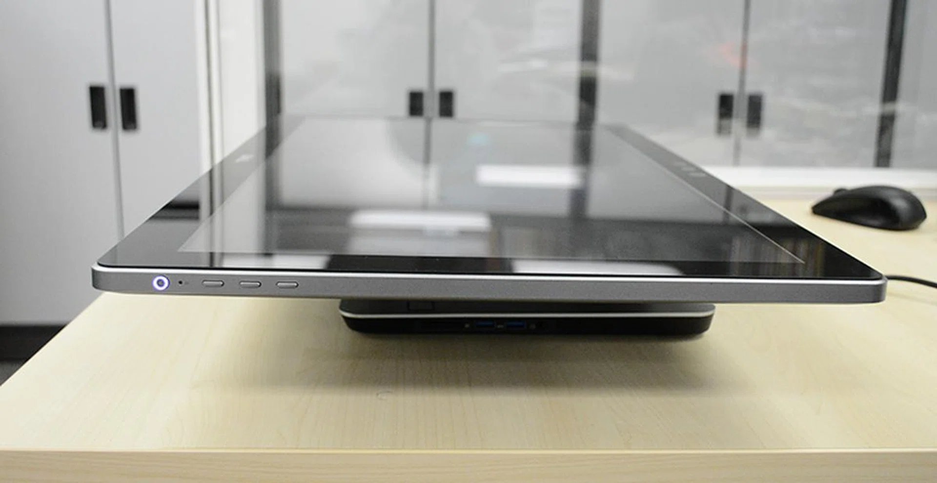 The screen can be configured to sit completely flat.