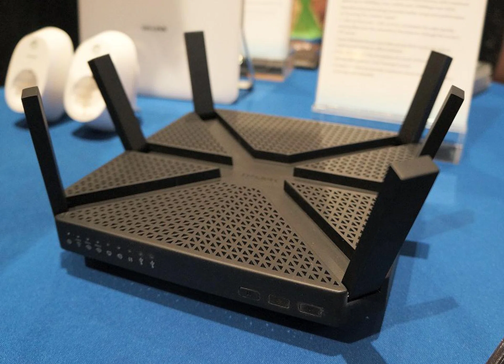 TP-Link is another to join the race to deliver an AC3200 Wireless 802.11ac tri-band router. This 'crab' of a device has 6 antennas to provide omni-directional coverage and uses Beamforming technologies to provide better range, performance and minimize power used. No word yet on availability, but first half of this year is a safe time frame of expectations judging from experience.