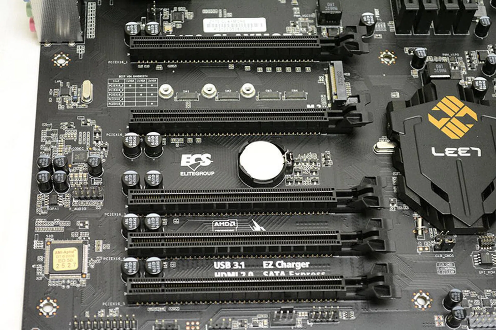 There are a total of five PCIe 3.0 x16 slots and just one M.2 socket.