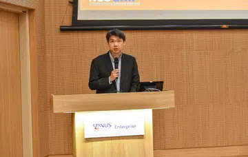 Associate Professor Benjamin Tee, the associate vice-president of NUS Enterprise giving his opening address. Image source: NUS Enterprise. 