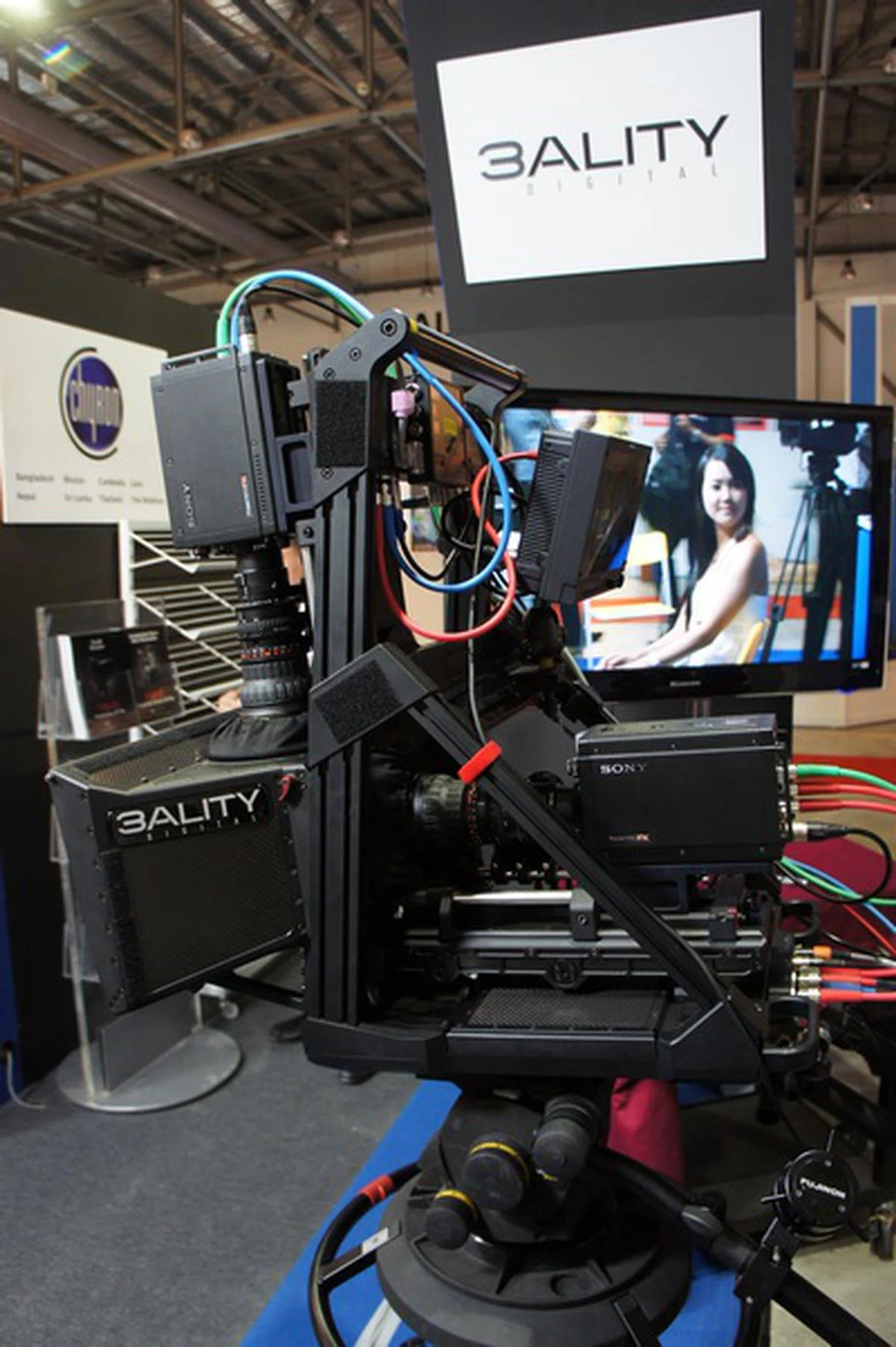 This TS-2 3D rig from 3Ality Digital lets you turn a variety of cameras into 3D shooters. Note the pair that's rigged on the top and side.