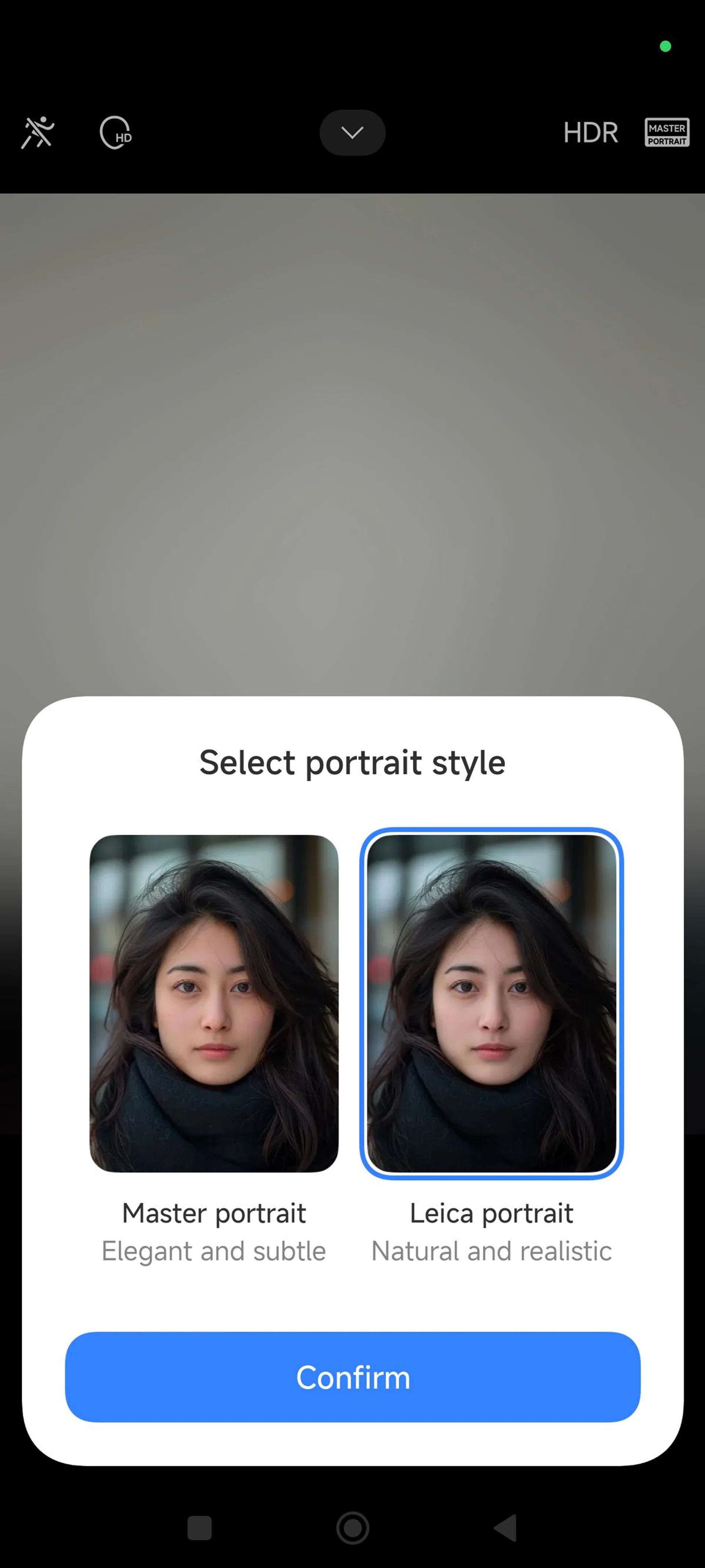 You can swap between Master Portrait and Leica Portrait by tapping the Portrait icon in the top-right corner (after entering Portrait mode in the app).