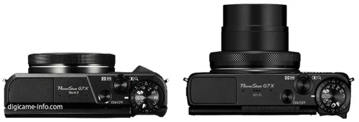 Top view of the PowerShot G7X II (left) and the rumored PowerShot G7X (right)