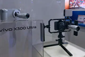 Vivo X300 Ultra at MWC 2026, with OriginOS 6 display at the back.